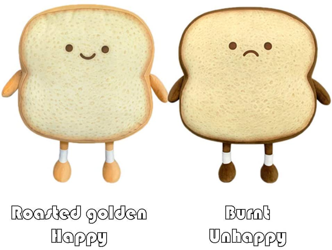 Toast Bread Pillow Funny Food Plush Toy Pillows Small Cute Stuffed Plush Sofa Pillow (Toast ​​Bread, Brown) - Happy image number 2