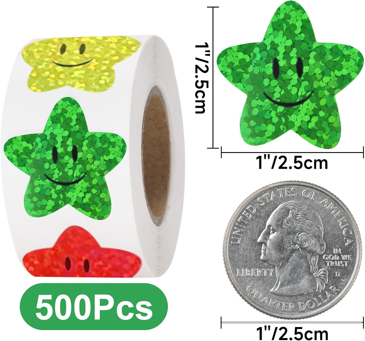 Anwyll Star Smiley Face Stickers - Happy Face Stars Stickers for Kid Reward 500Pcs 1Inch Shiny Star Sticker Self Adhesive Glitter Foil Stars Sticker for Envelope Seal Classroom Teacher Behavior Chart image number 6