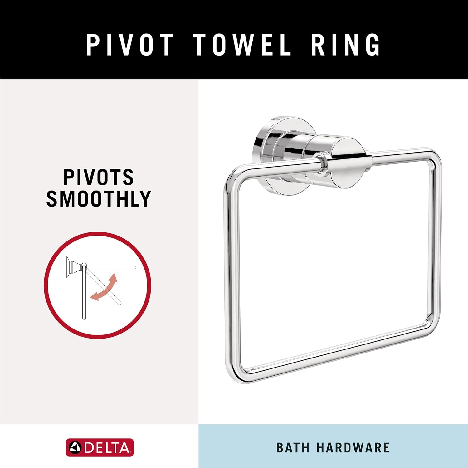 Delta Nicoli (1-Pack) Hand Towel Holder Polished Chrome Towel Racks for Bathroom Wall Square Towel Ring Holder for Bath Towel Hanger for Kitchen, Bathroom Accessories NIC46-PC - Matte Black image number 5