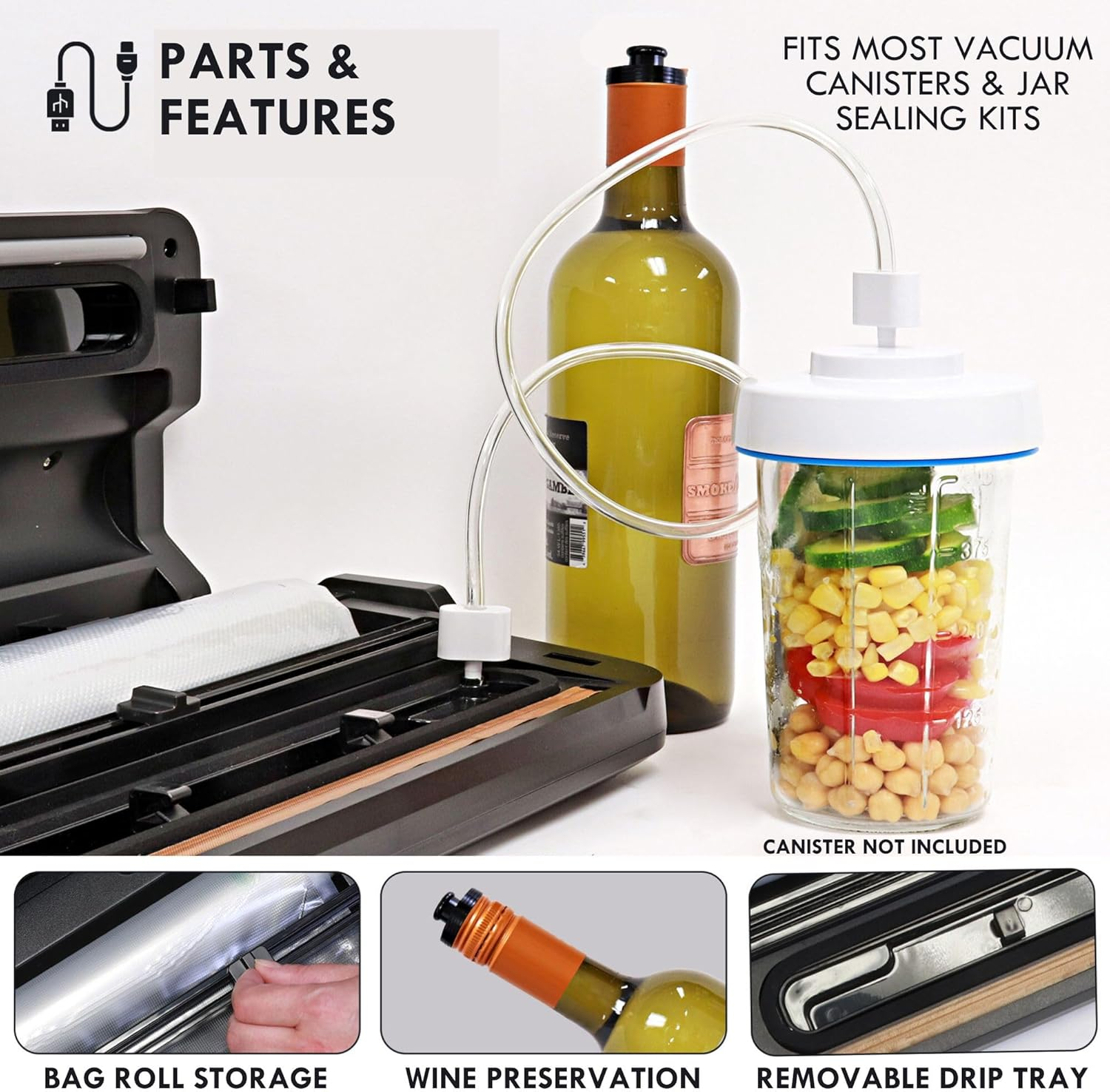 Kenmore Vacuum Sealer Machine, One-Touch Automatic Food Sealer for Dry/Wet Food, Sous Vide Compatible, 7 Preset Modes, with 10 Bags, (Stainless Steel) image number 4