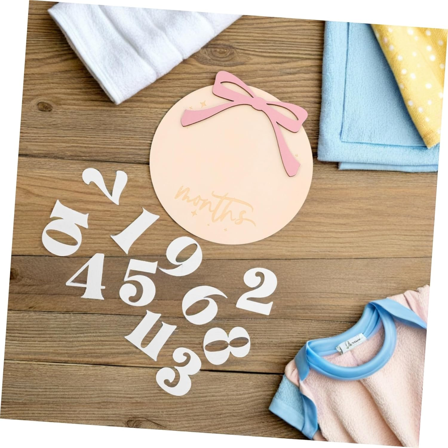 Newborn Calendar Milestone Signs Monthly Wooden Birth Announcement Props for Boy Girl Photoshoots Growth Documentation image number 5