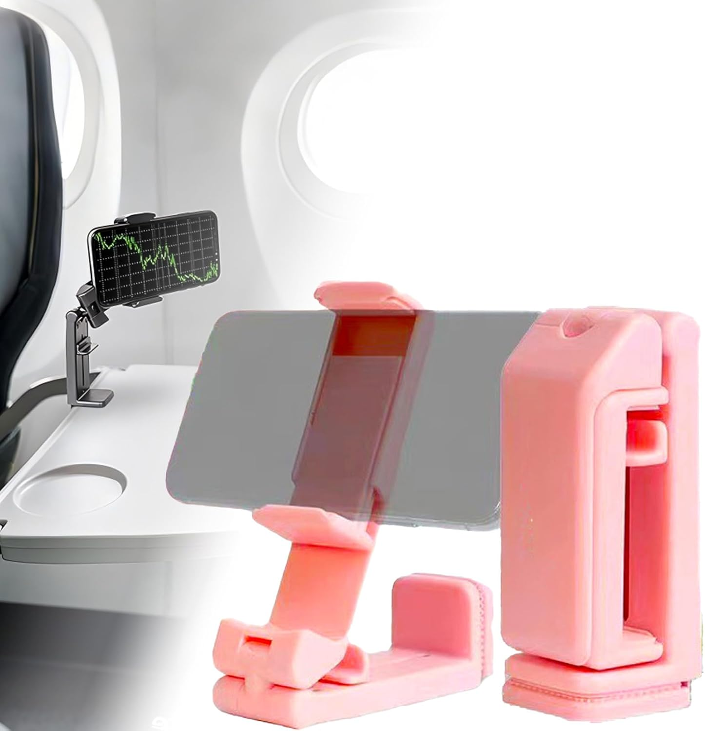 Portable Universal Foldable Phone Mount - 360&deg; Rotatable Airplane & Travel Phone Holder | Hands-Free for Flights, Car, Desk, Shower | Secure Grip for Iphone, Samsung & All Smartphones (5-7") (Black)