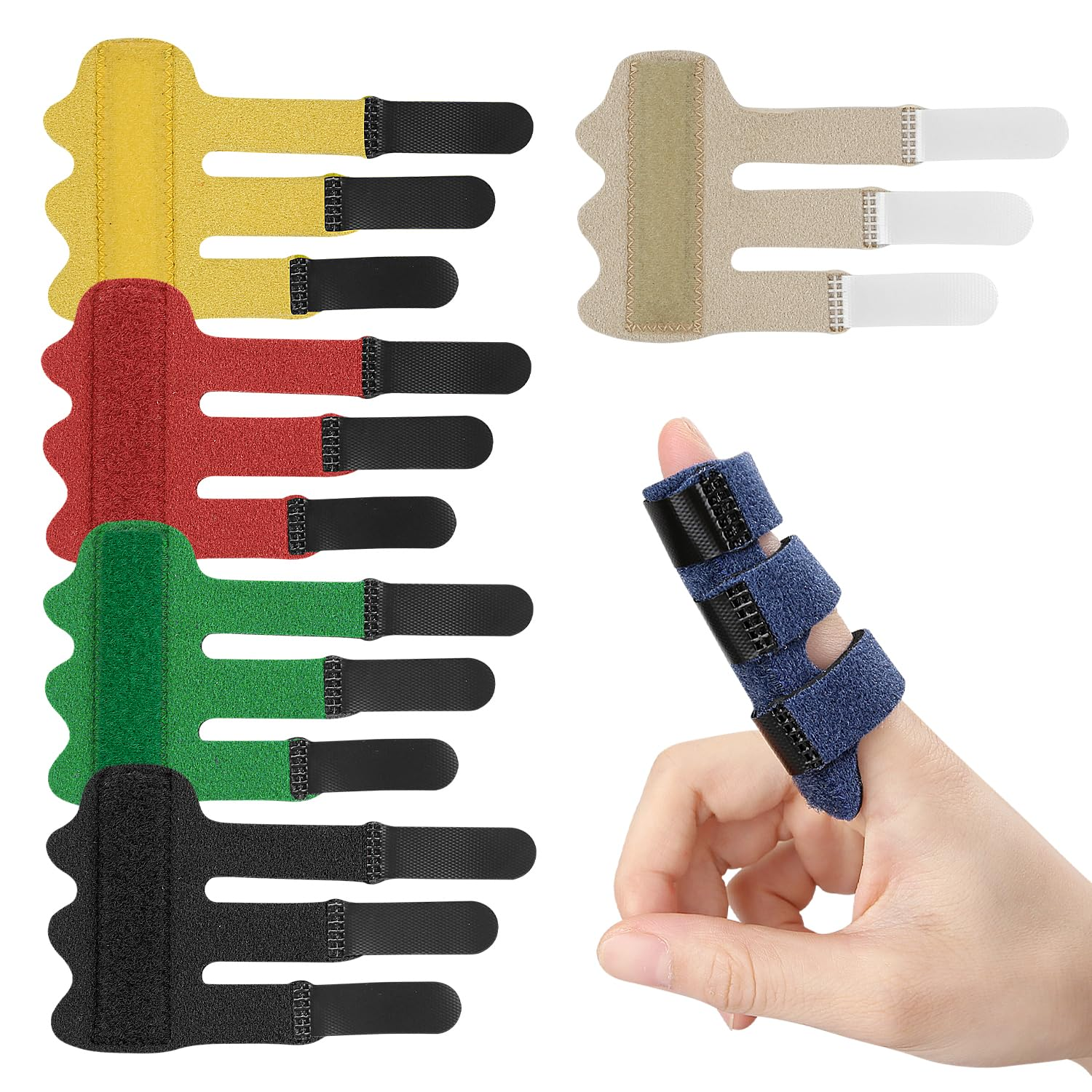 Finger Splint, [4 Pcs ] Upgraded 3 Straps Trigger Finger Brace Support for Arthritis Broken Finger Protection Pain Relief Straighten (Black)