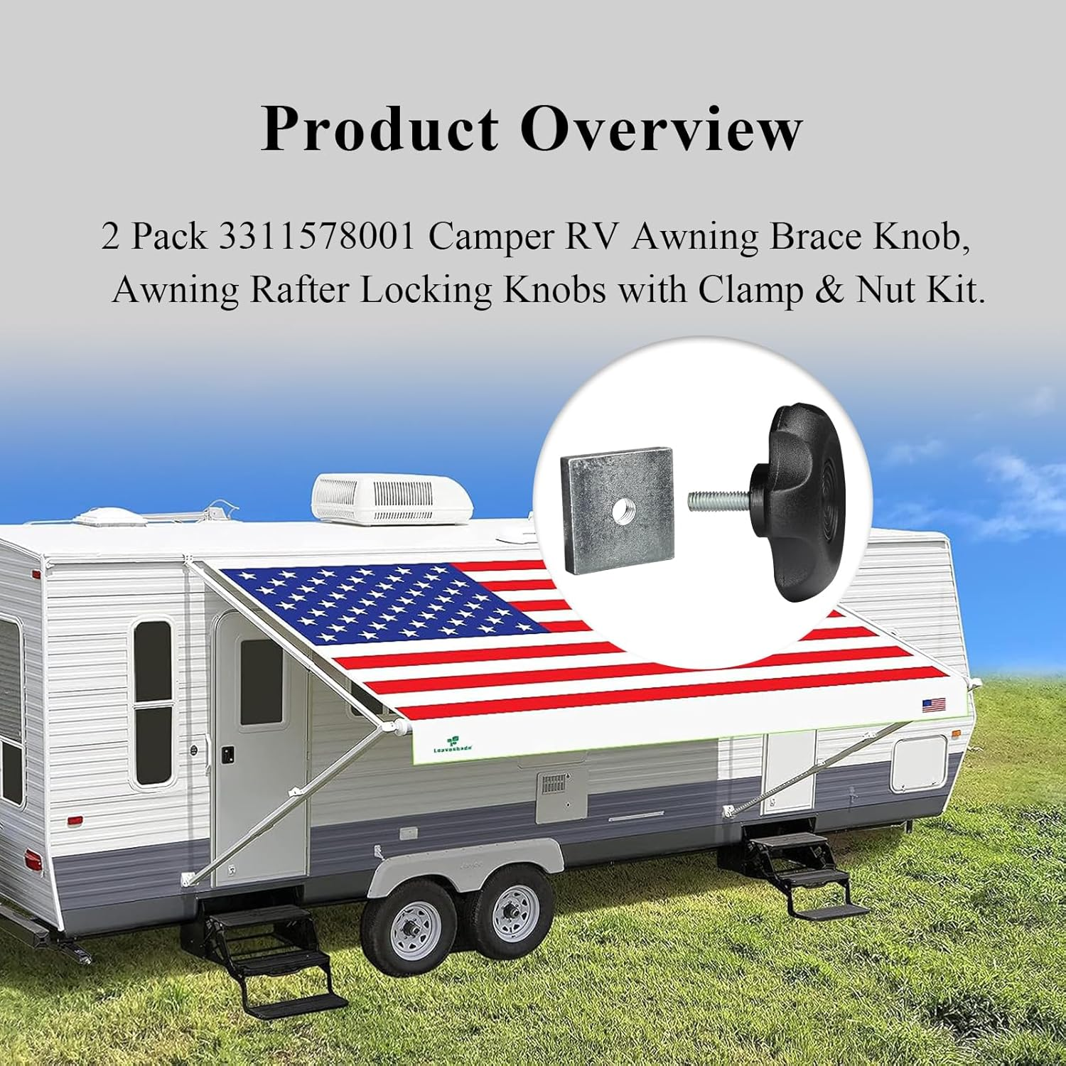 4 Pack 3311578001 Camper RV Awning Brace Knob, Awning Rafter Locking Knobs Replacement Parts with Clamp & Nut Kit, Fit for Carefree/Dometic A&E Camper/Rv/Motorhome Awning Brace Parts