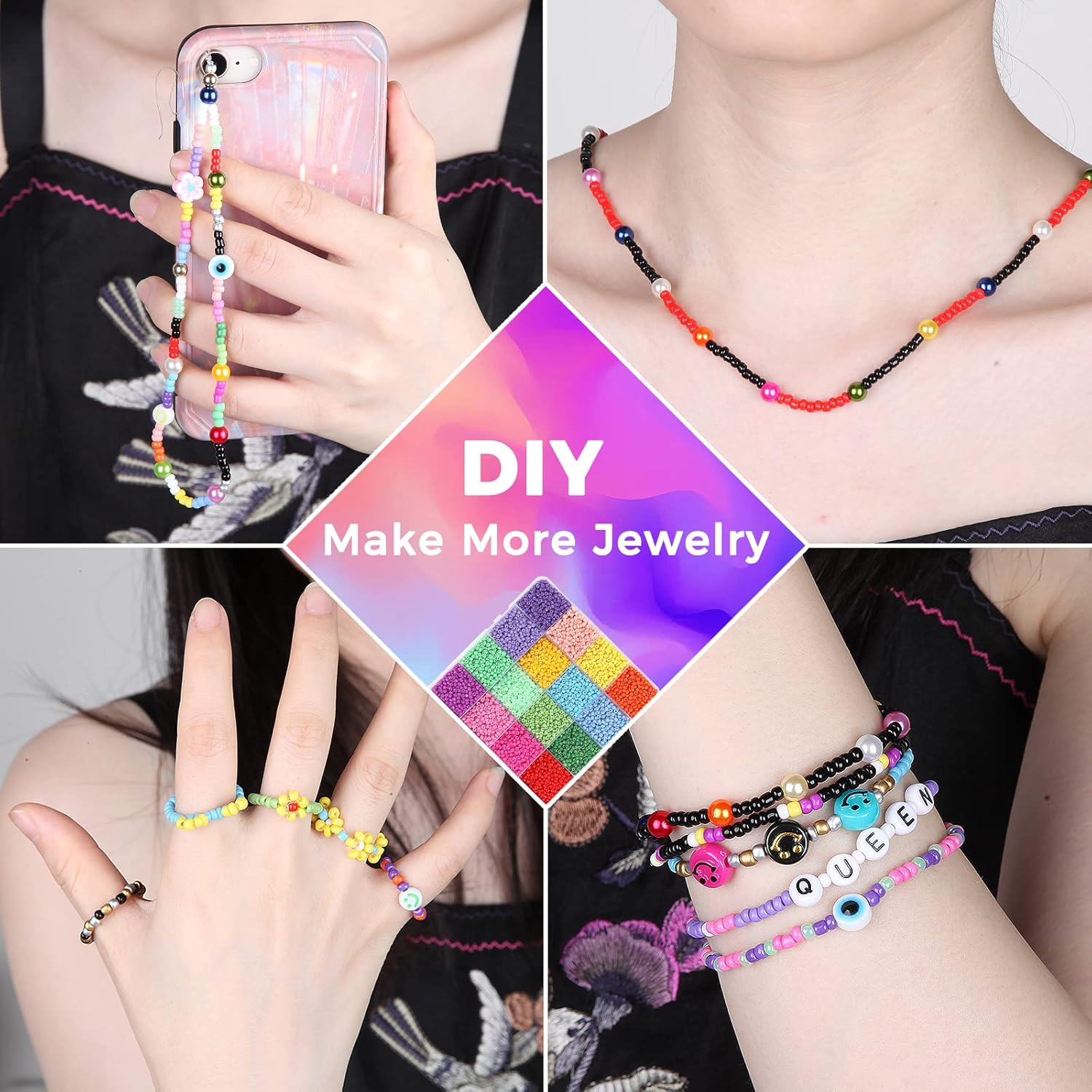 14600PCS Bracelet Making Kit for Girls and Adults, Beads for Kids Jewelry Making Bracelet Making Kit as Girls Birthday Gift Age 6-8 Years Old DIY Art Craft Kit for Girls Toy Gifts image number 5