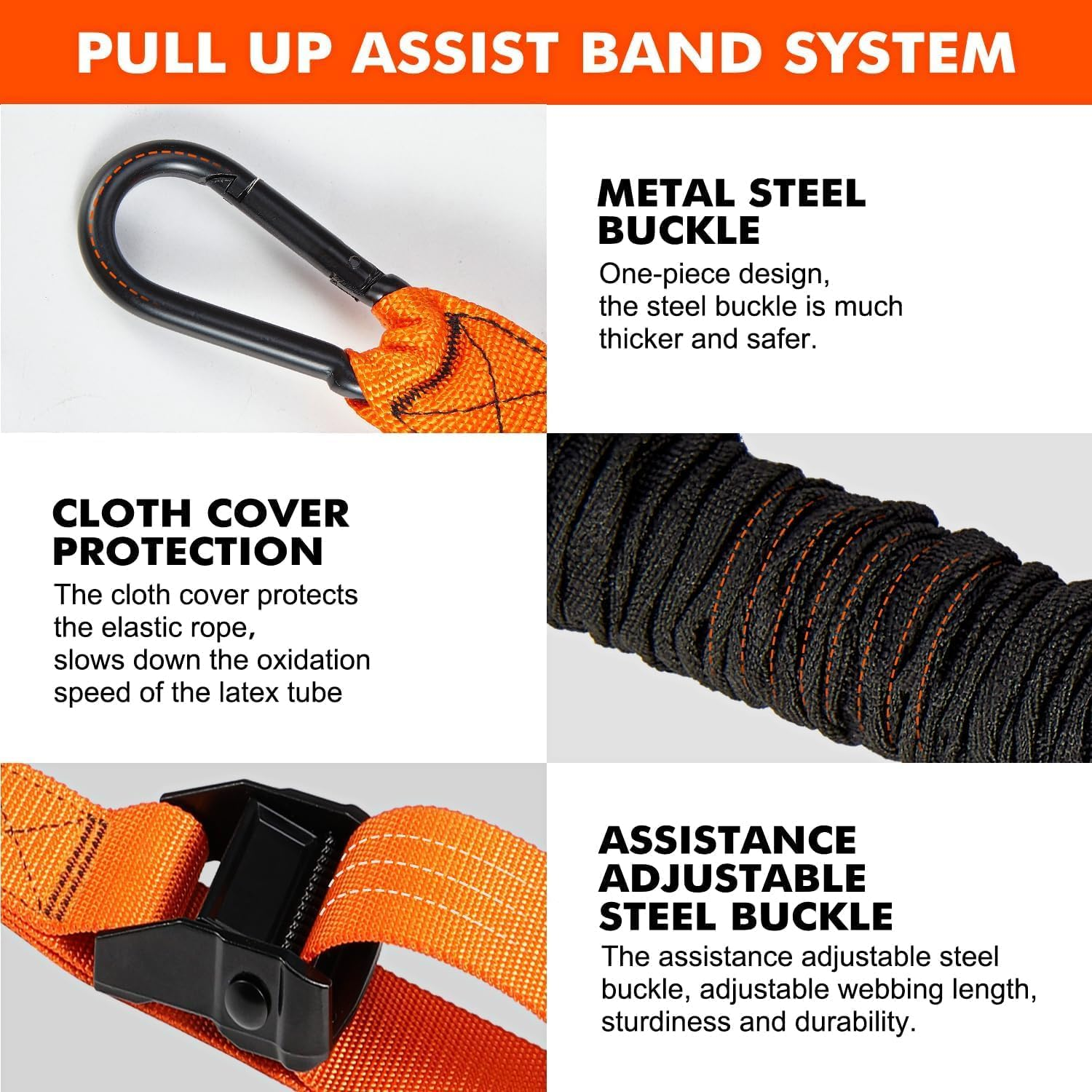 CHUCII Pull-Up Assistance Bands (150Lb/225Lb/300Lb), Heavy-Duty Resistance Bands with Fabric Feet/Knee Rest, 3 Weight Options for Home Gym, Strength Training & Pull-Up Workouts image number 6