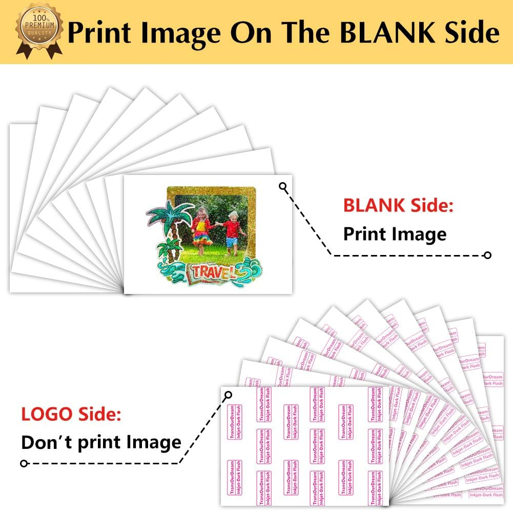 Transourdream Glitter 1.0 Iron on Heat Transfer Paper for T Shirts (10 Sheets, A4) Printable Heat Transfer Vinyl for Inkjet Printer Iron-On Transfers Paper for Light and Dark Fabric (AU-10-10) image number 3