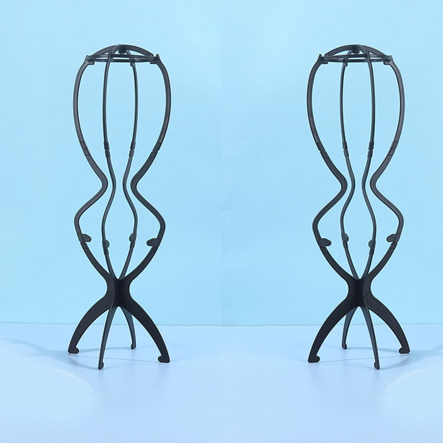 YUNYU Adjustable Wig Stand 50Cm Tall Plastic Display Head for Long Hair Foldable Pack of 2 Black image number 5