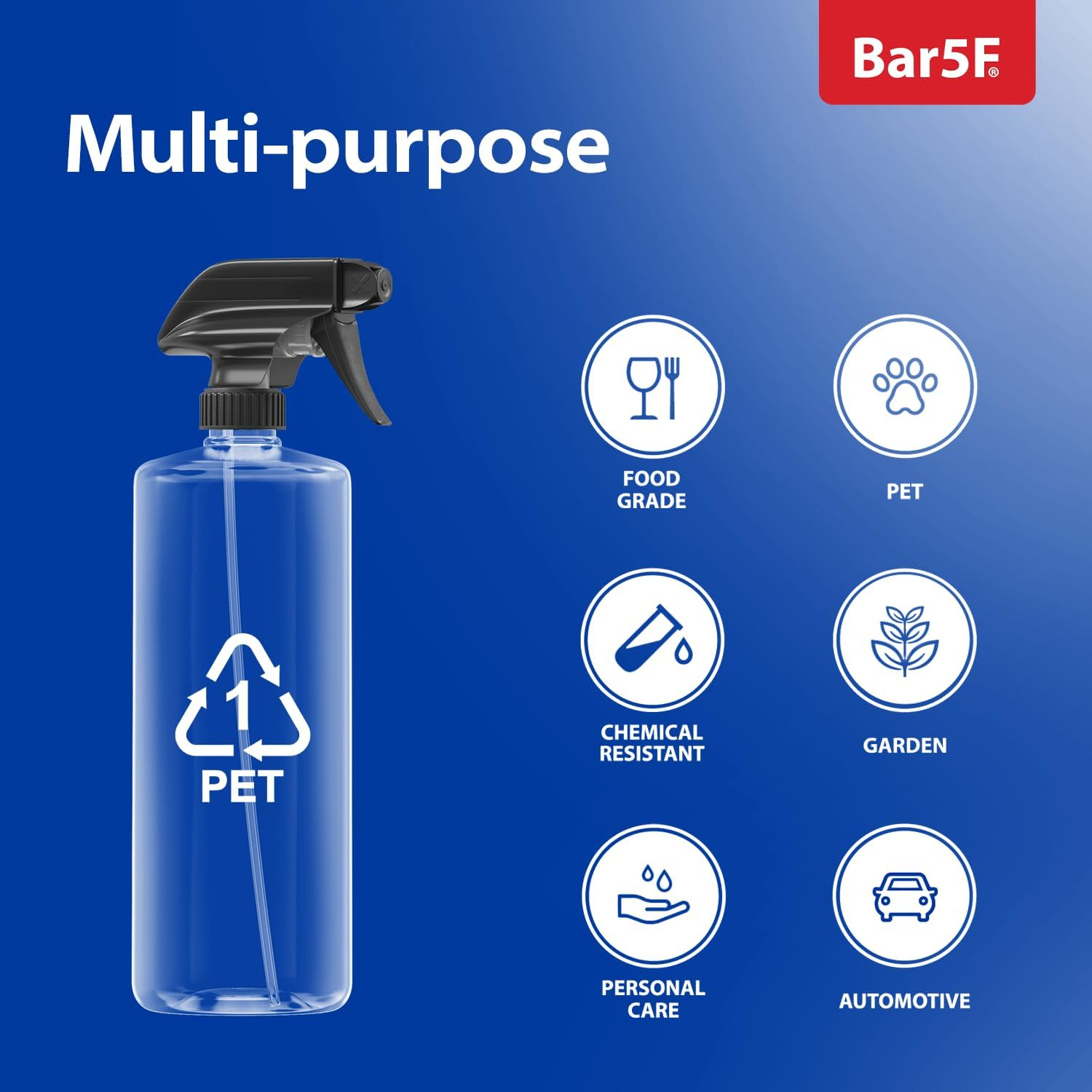 BAR5F Plastic Spray Bottle, BPA Free PETE1, 32 Ounce, Crystal Clear, N7 Sprayer - Spray/Stream/Off (Pack of 3) image number 5