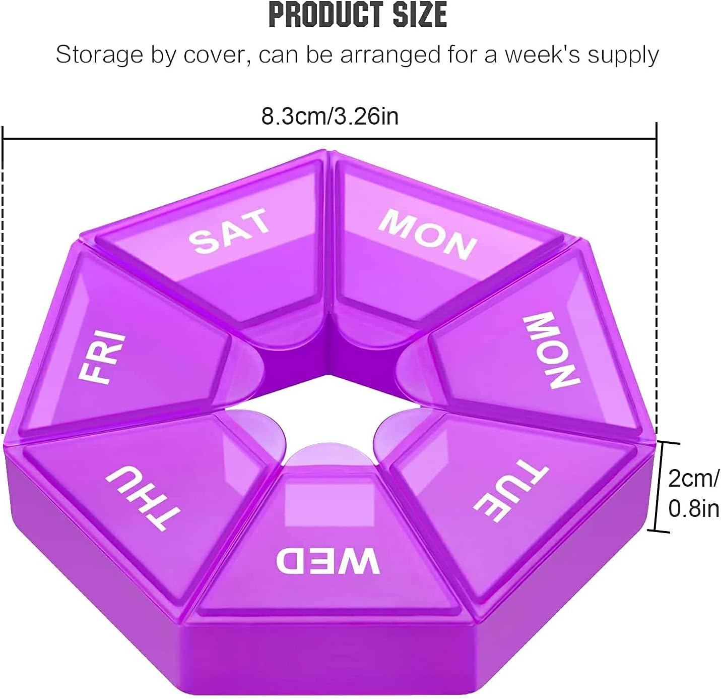 2Pcs 7-Sided Portable Pill Planner, Small Case - 7 Day Weekly Travel Container, Purple image number 4