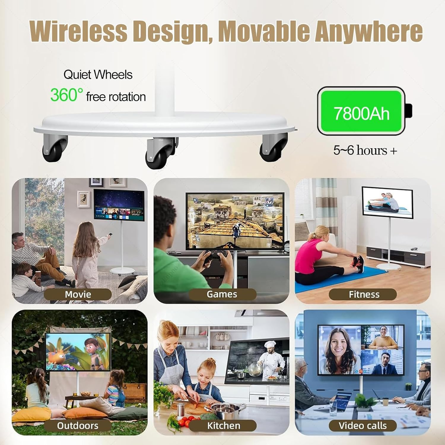 6+128G Rolling Standing Tv,27-Inch Portable Smart -1080P Touch Screen Monitor on Wheels with Remote Control,7800Mah Battery, Rotatable End of Bed Tablet White image number 3