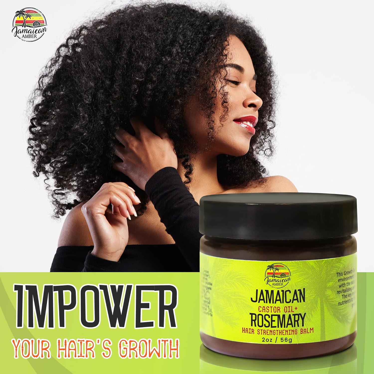 JAMAICAN Ambre Hair Balm - 2 Fl Oz | Natural Strengthening & Nourishing Blend with Castor Oil & Rosemary for Thick, Long Hair image number 4