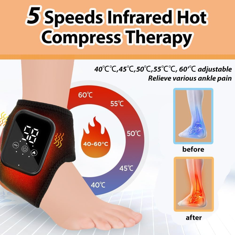 2 Pack Foot Massager, 3 in 1 Foot Revive Massager with 3 Vibration Mode, Heated Ankle Wrap, 5 Heat Level for Foot Relaxation, Wireless & Portable