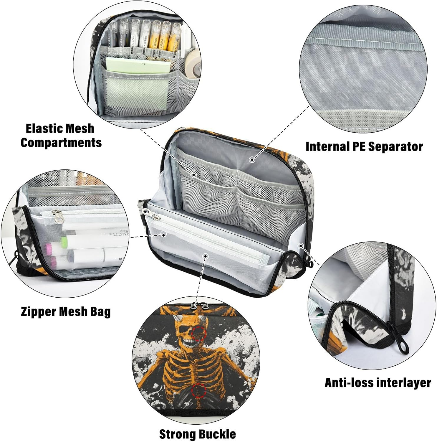 XYMZR Large Capacity Skeleton Cloud Pencil Case - Fashion Magnetic Flap Stable Pencil Pouch with Zipper - Stationery Organizer School Supplies for Teen and Adult image number 1