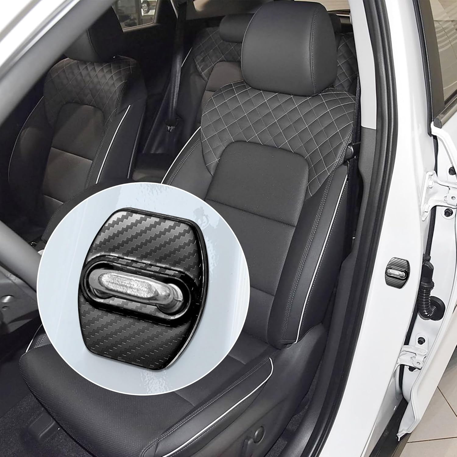 TOMALL 4Pcs Car Door Lock Latches Covers Compatible with Hyundai Sonata Elantra Santa Fe Palisade Tucson Veloster N Genesis Kona/Kona EV Azera Ioniq Stainless Steel Exterior Accessories (Carbon Fiber) image number 4