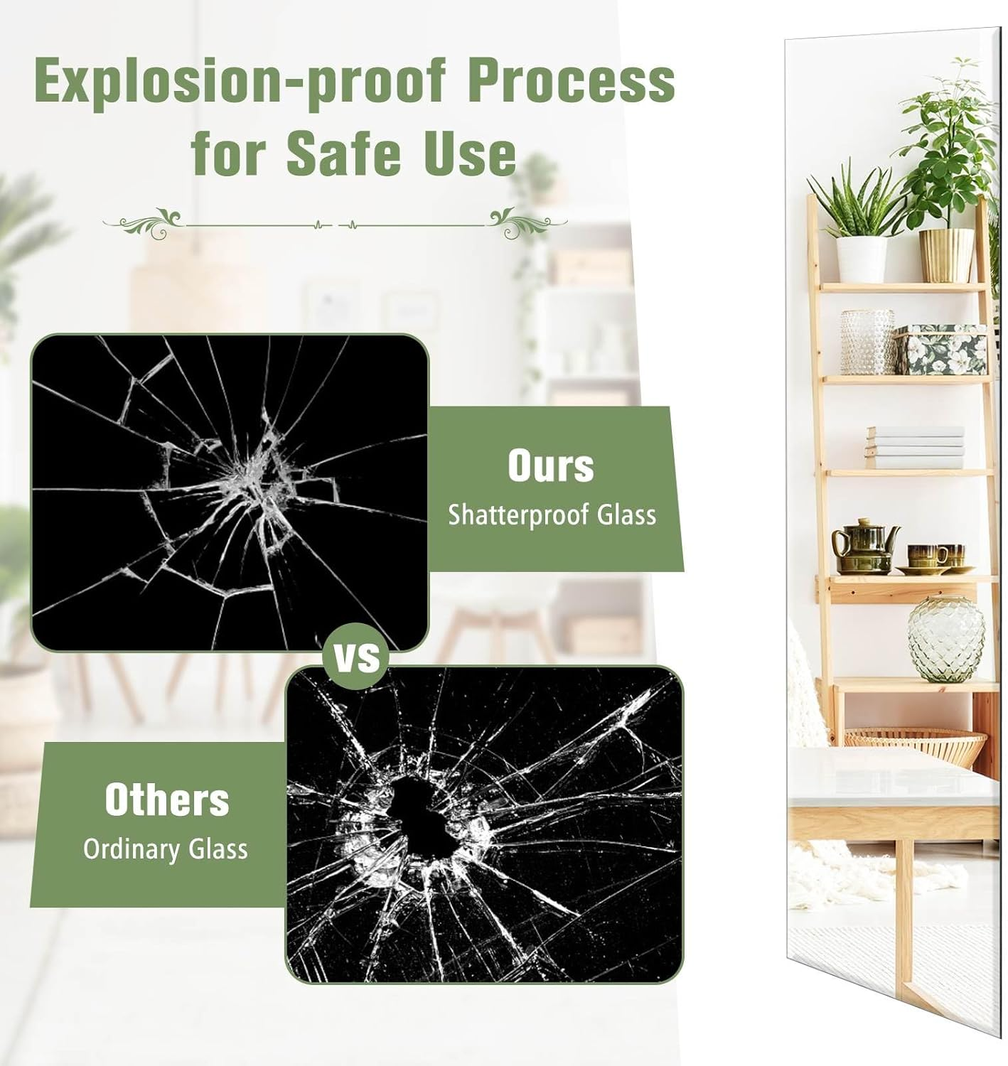 Costway Frameless Rectangle Wall Mirror, Rectangular Wall Mirror with Beveled Edge, Rectangular Wall Hanging Mirror for Living Room, Bedroom, Vanity Room, Vertical/Horizontal Installation, Silver image number 6