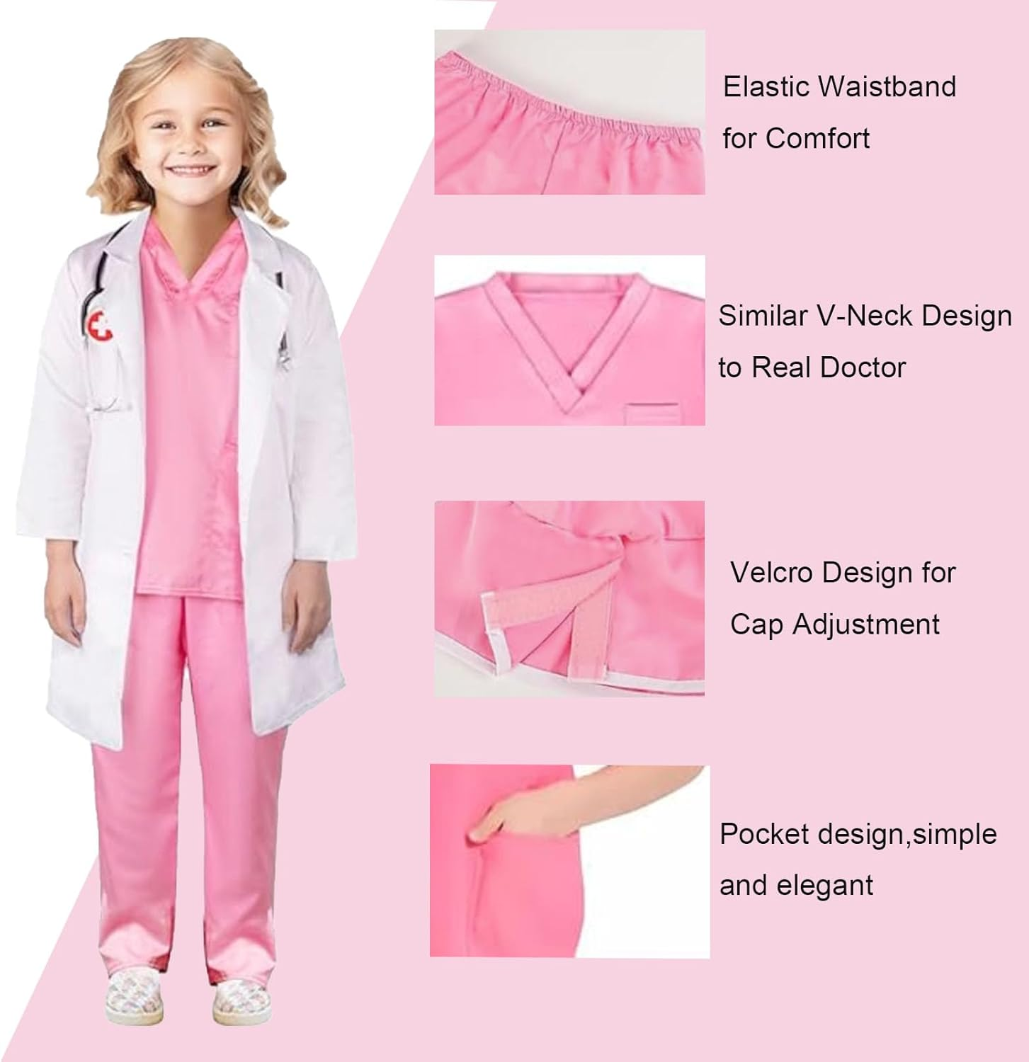 Doctor Costume for Kids Lab Coat Doctor Nurse Fancy Dress Costume Set Scrubs with Accessories Halloween Costume for Girls image number 6