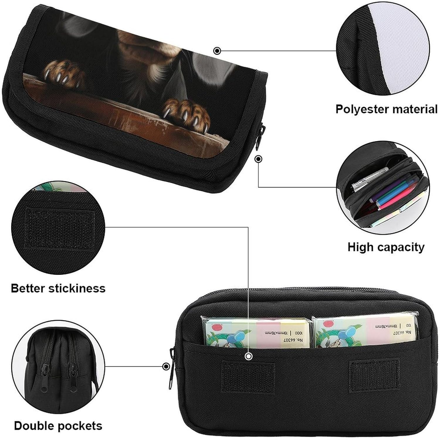 JTKBNVM Large Capacity Pad Dachshund Pencil Bags Personalized Pencil Pouch with 3 Compartment Zippered Pencil Bag Portable Makeup Cosmetic Bag for Women Men Office Supply Pen Pouch Case image number 4