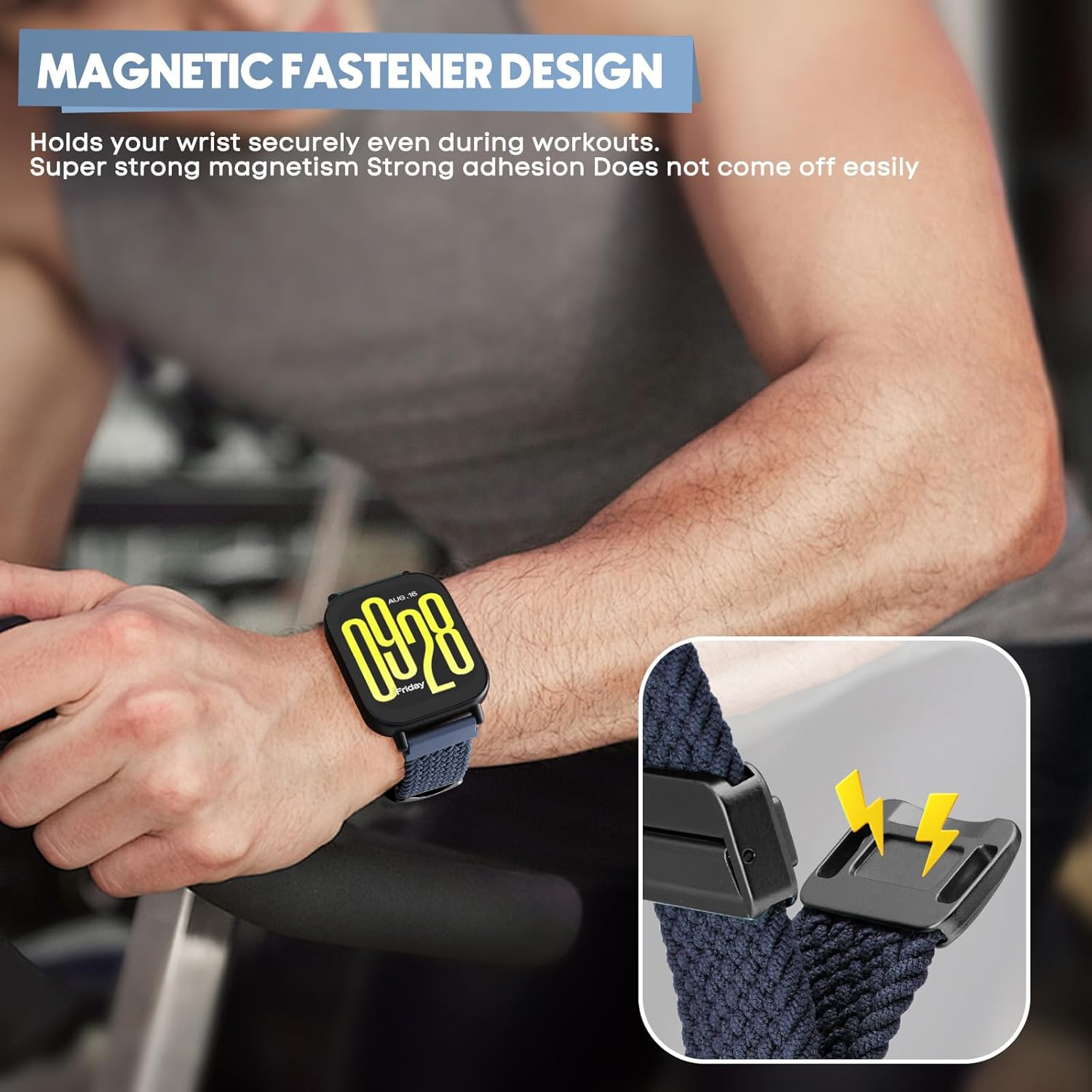 CHANRASI 22 Mm Braided Bracelet Compatible with Xiaomi Redmi Watch 5 Active/5 Lite, Elastic Nylon Bracelets with Magnetic Closure for Xiaomi Redmi Watch 5 Active/5 Lite, Black - Starlight image number 3