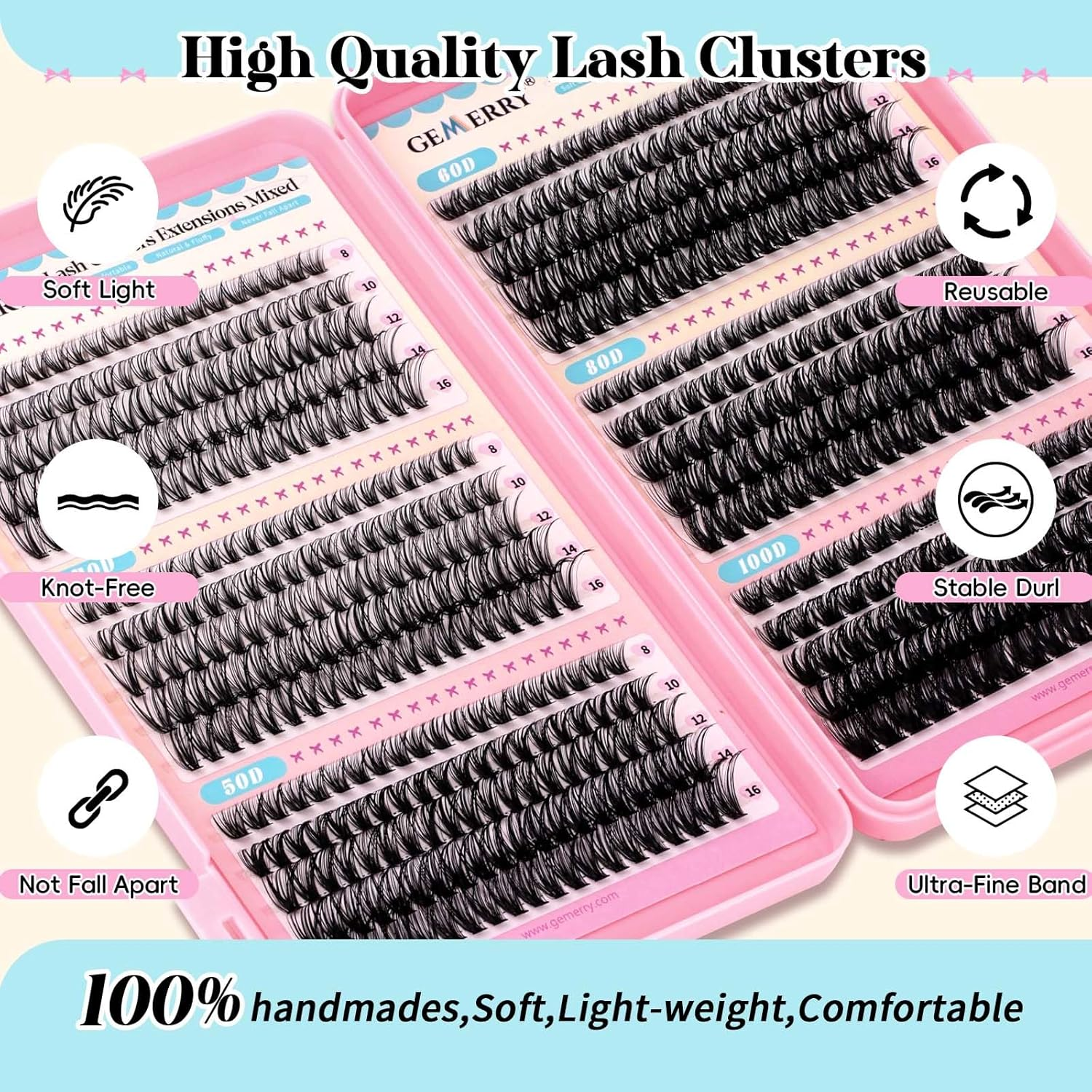 GEMERRY False Eyelashes Individual 30D+40D+50D+60D+80D+100D Eyelash Extension Bouquet Volume Russian Bond and Seal Applicator Clamps D Curl 8-16Mm Individual Lashes Kit image number 5