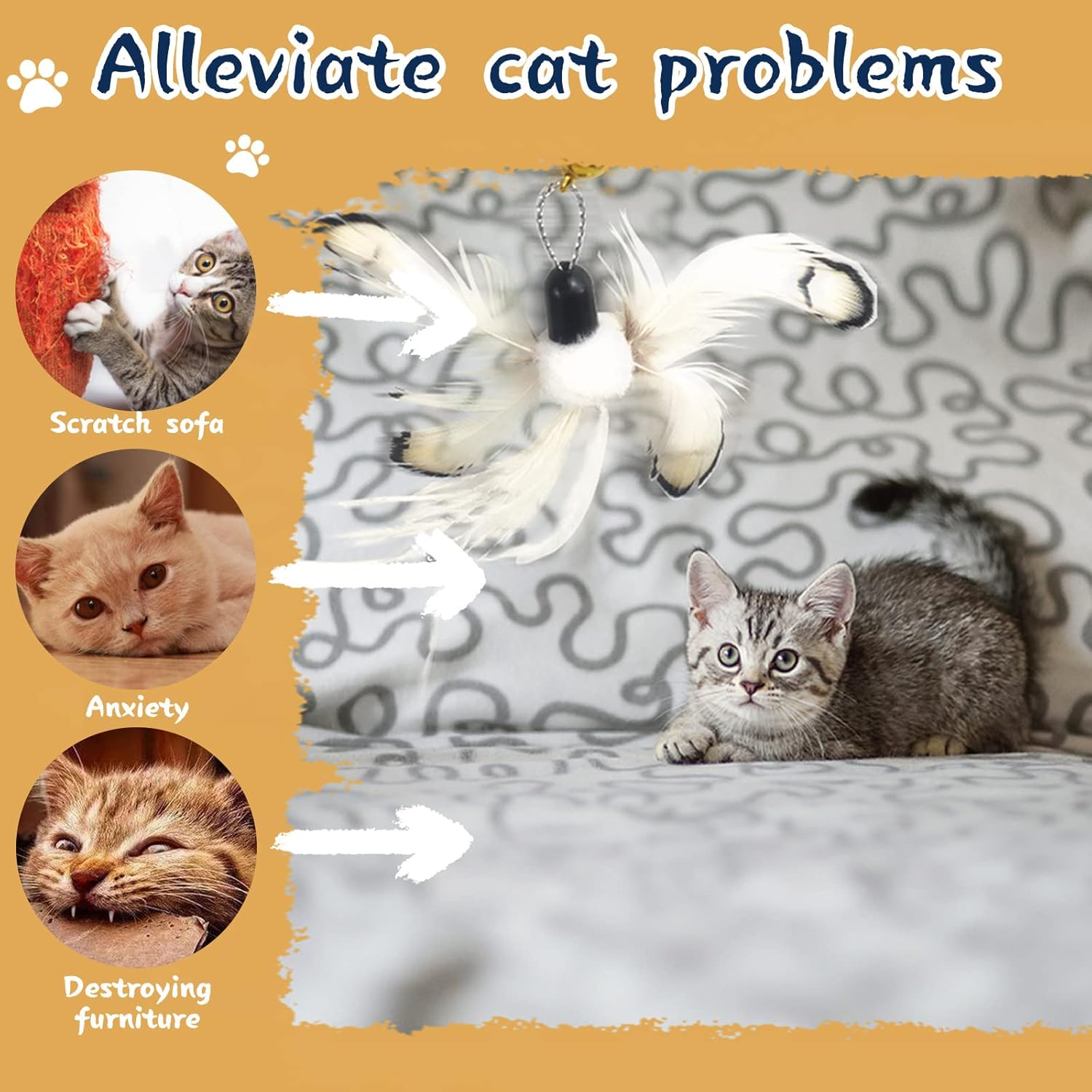 LELE LIFE 1.78M Cat Toys for Full Fun, Interactive Cat Toy for Indoor Cats, 2 Retractable Poles and 8 Cat Feather Toys, Bell Teaser Refills image number 5