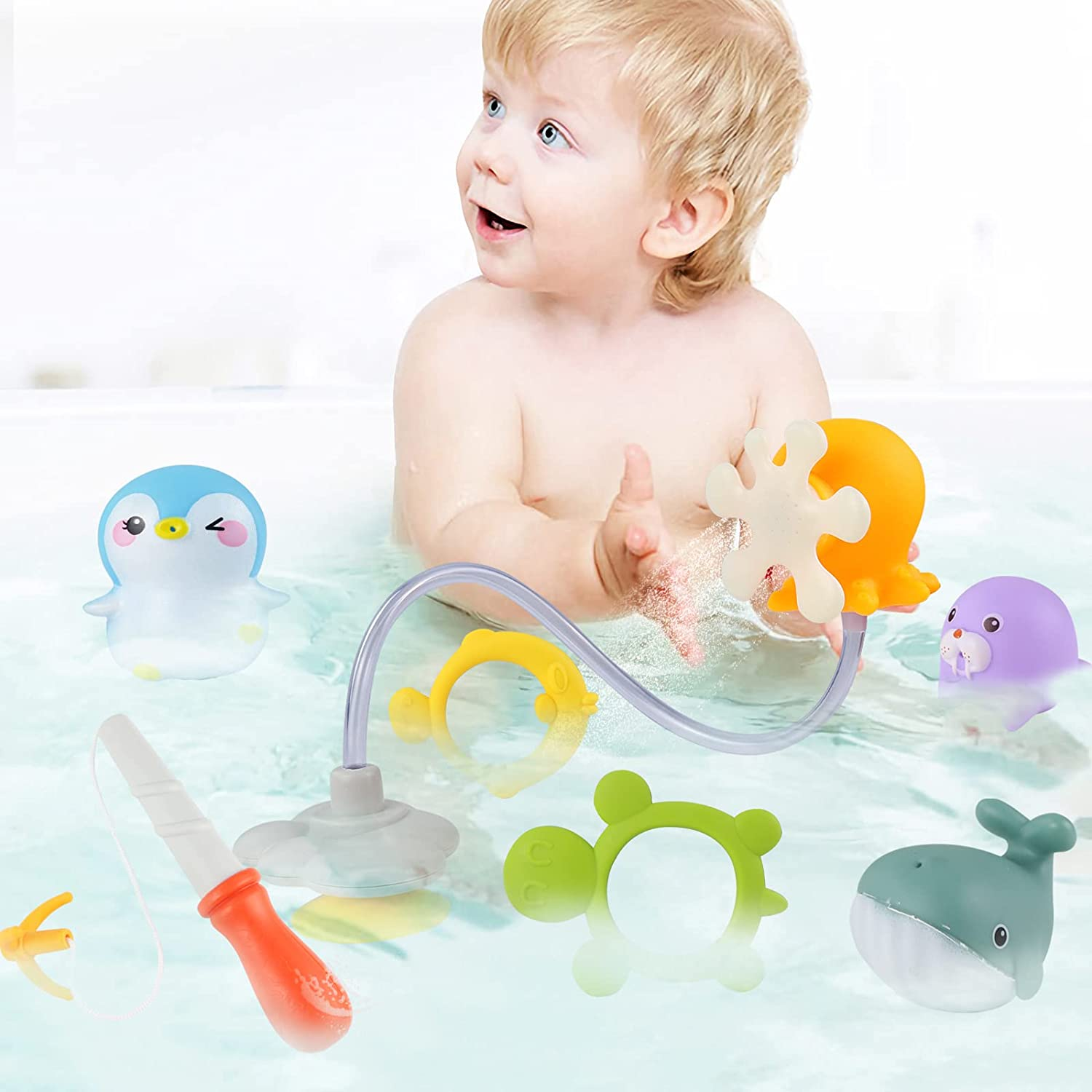 Bath Toys, Learning Baby Bathtub Toys,Stem Cute 3 in 1 Dinosaur Fishing Bath Toys with Funny Crab Toy, Fish Toy,Educational Gifts for Kids Toddlers Boys Girls 3 4 5 6 Years Old（Red） image number 4