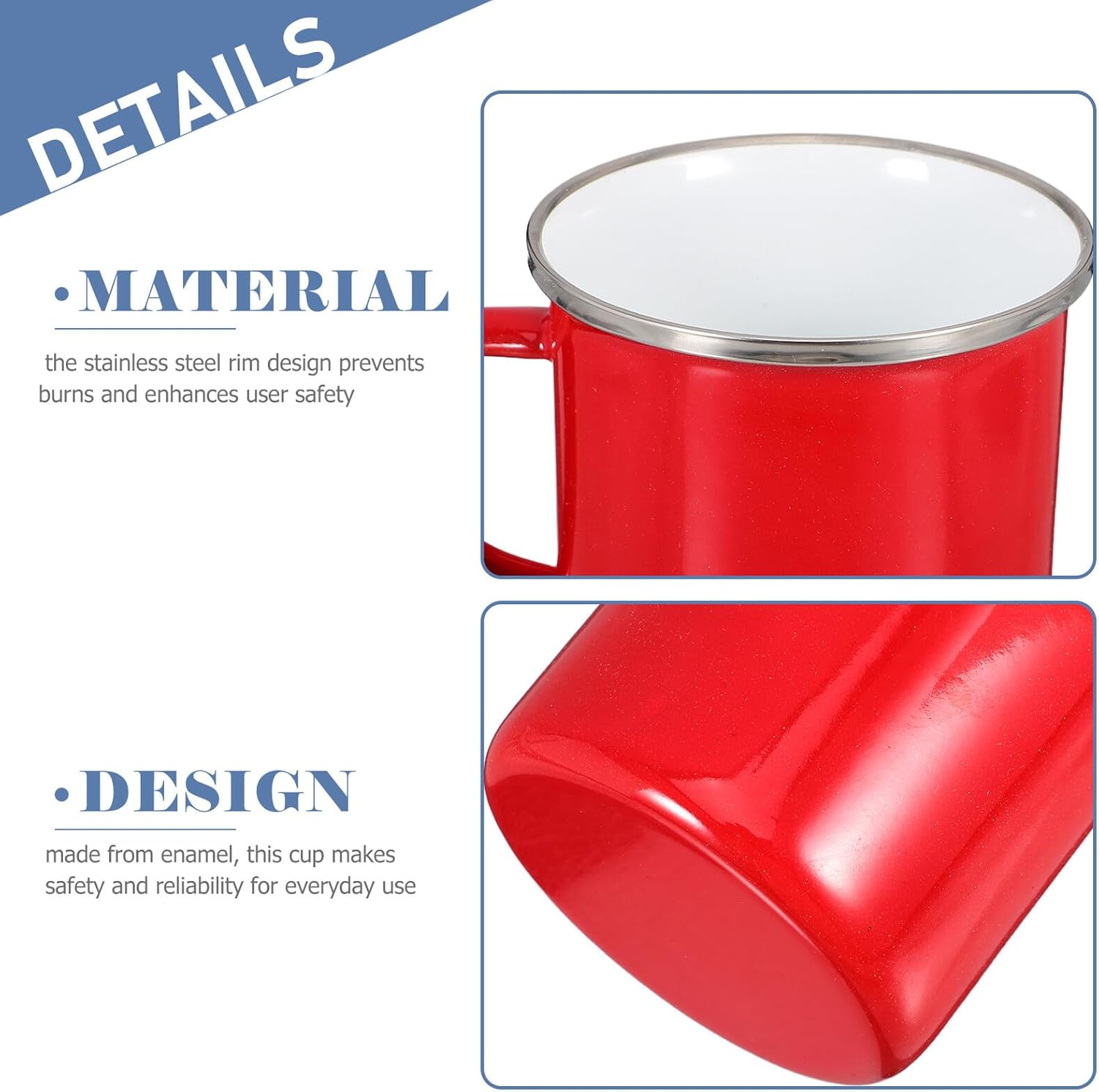 NESTINGHO Enamel Campfire Mug with Burn-Preventing Stainless Steel Rim Insulated Hot Drink Cup for Camping Office Travel Iron Enamel Construction for Coffee Tea and More image number 3