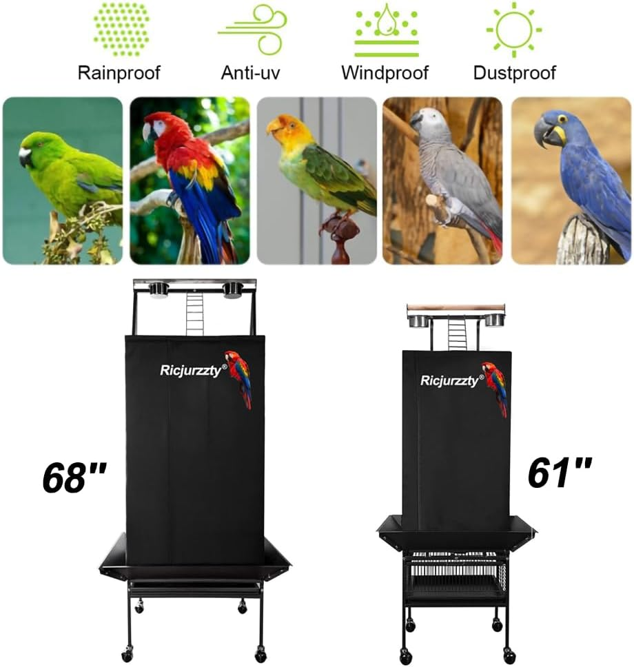 Black Bird Cage Cover for Large Bird Cage with Play Top,Waterproof, Sunscreen and Dustproof (61'') image number 6