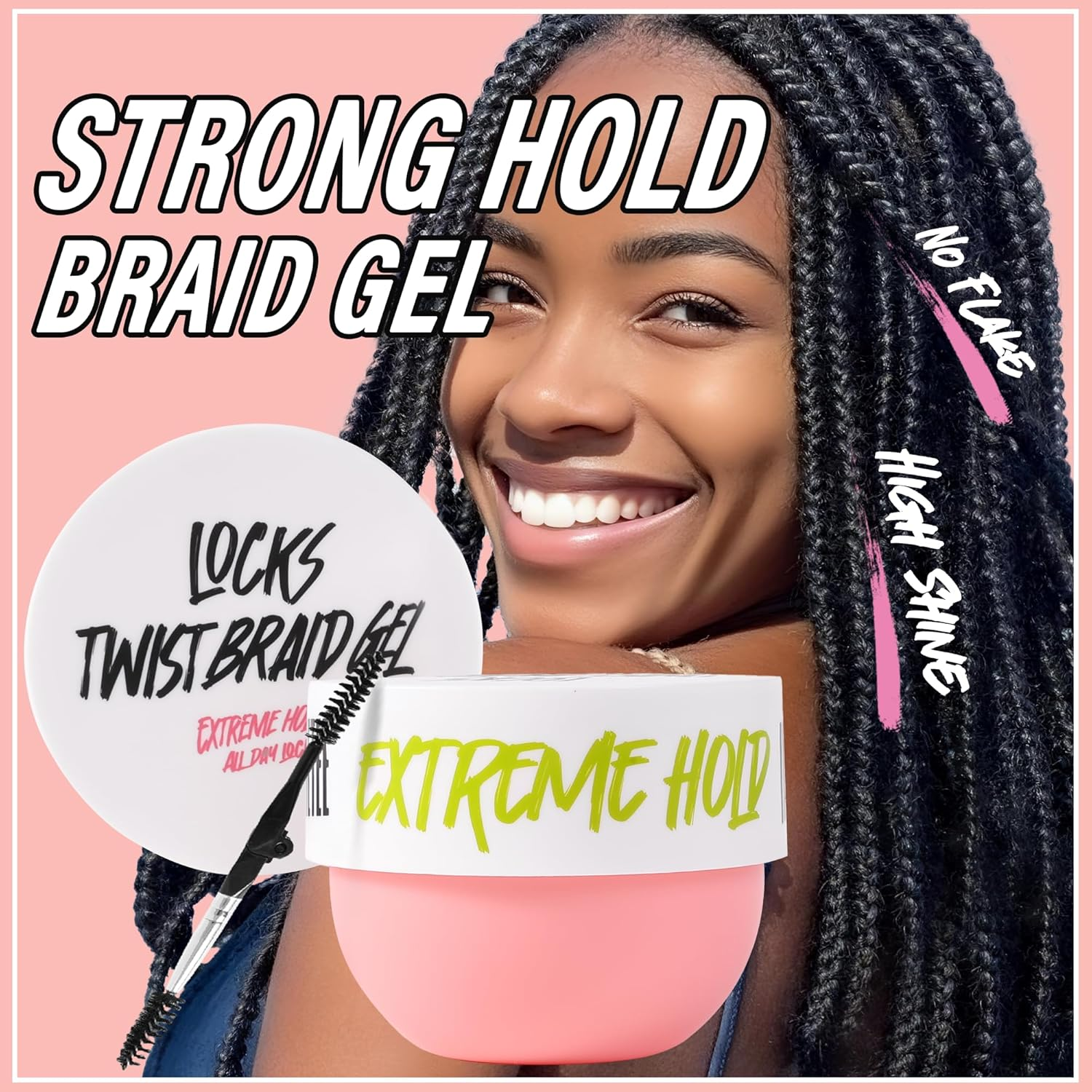 Immetee Lock and Twist Gel for Afro Hair, Extra Hold High Shine All Day Locks Braid Gel, 24H Edge Control Gels for French Braids with Brush,150G image number 6