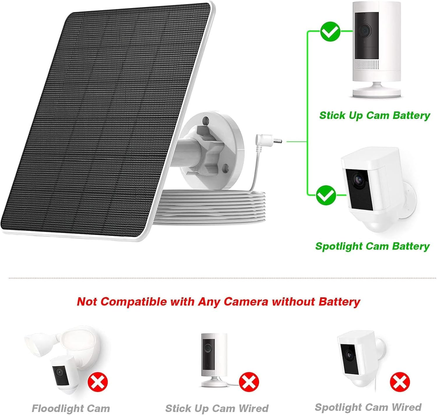 Solar Panel Charger, 10W Solar Panel for Ring Camera, Compatible with Ring Camera Battery & Stick up Cam Battery, IP65 Waterproof (CSP4W-DC-W) image number 4
