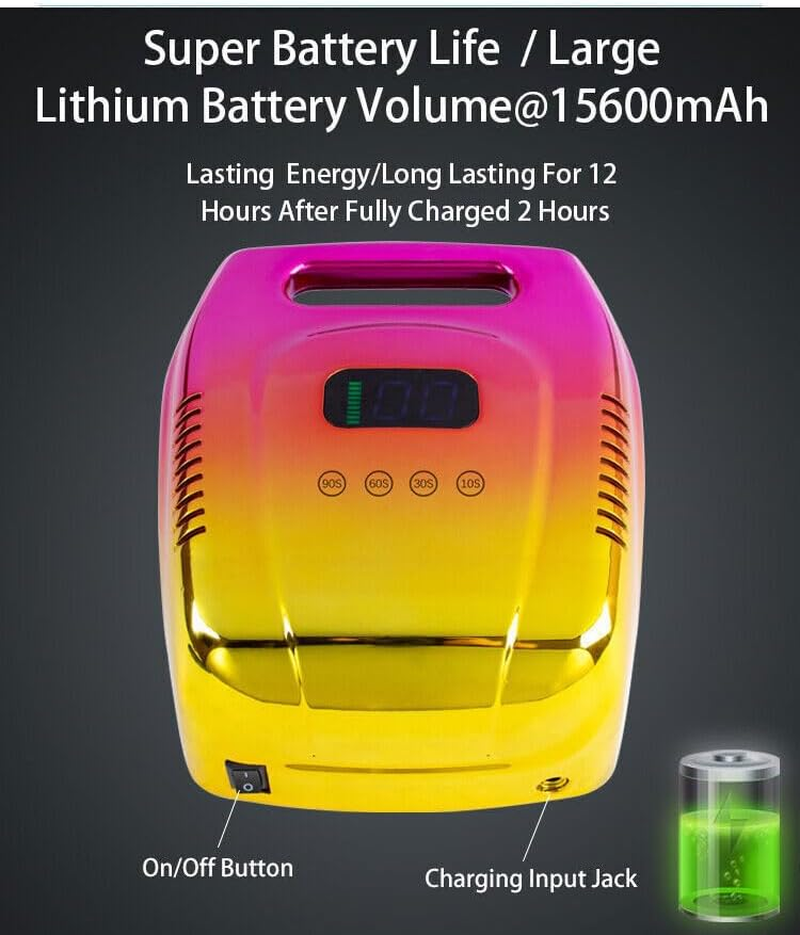 96W Rechargeable UV Nail Lamp, UV Light Nail Lamp for Gel Nails, Professional Nail Dryer with Automatic Sensor/4 Timer Setting,15600Mah