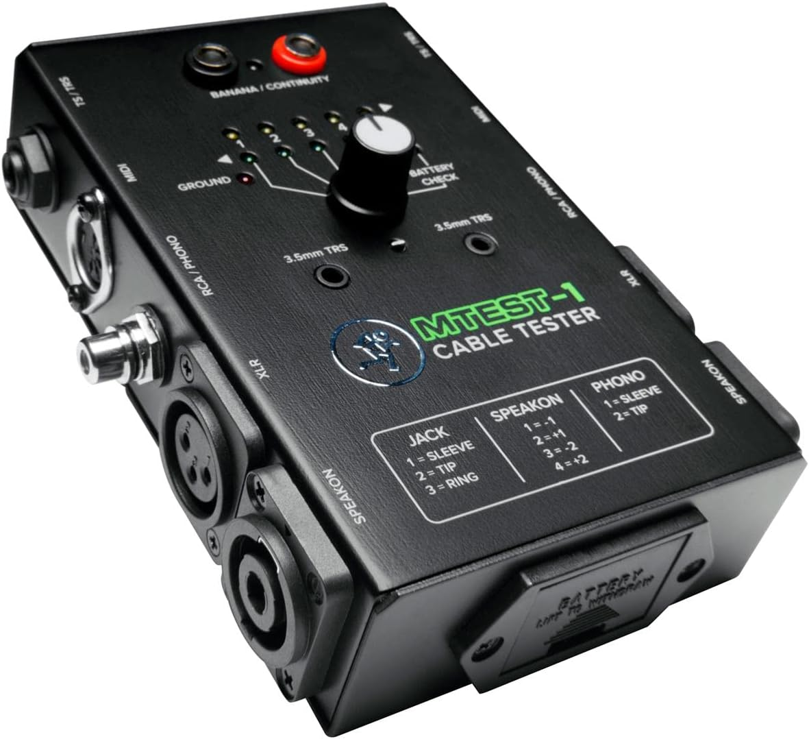 Mackie Cable Tester, 5-Way Switch Battery-Powered Connector Test, Black, (Mtest-1) image number 1