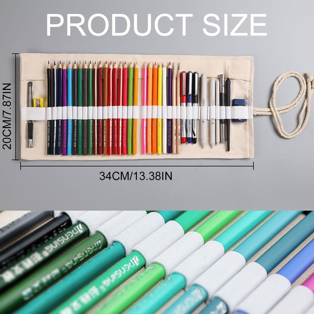 RGZD Canvas Roll up Pencil Case with 24 Compartments for Colored Pencils, Ideal for Sketching, Drawing and Writing, Night Sky Design, Colour image number 2