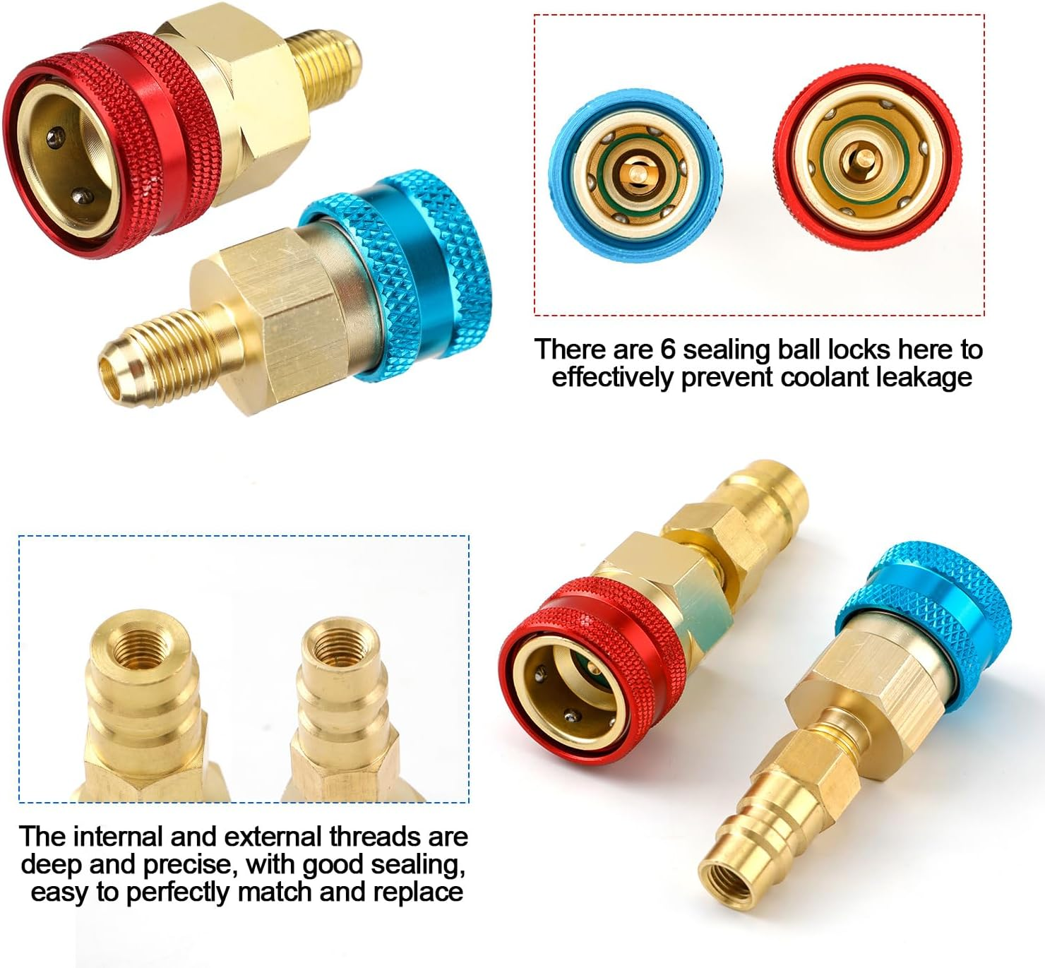 2Pcs R134A to R1234Yf Adapter Fittings, High & Low Adjustable Quick Coupler Adapters with Valve Core Wrench Sturdy Coupler Connector Adapter Fitting Kit for Car AC Refrigerant image number 6