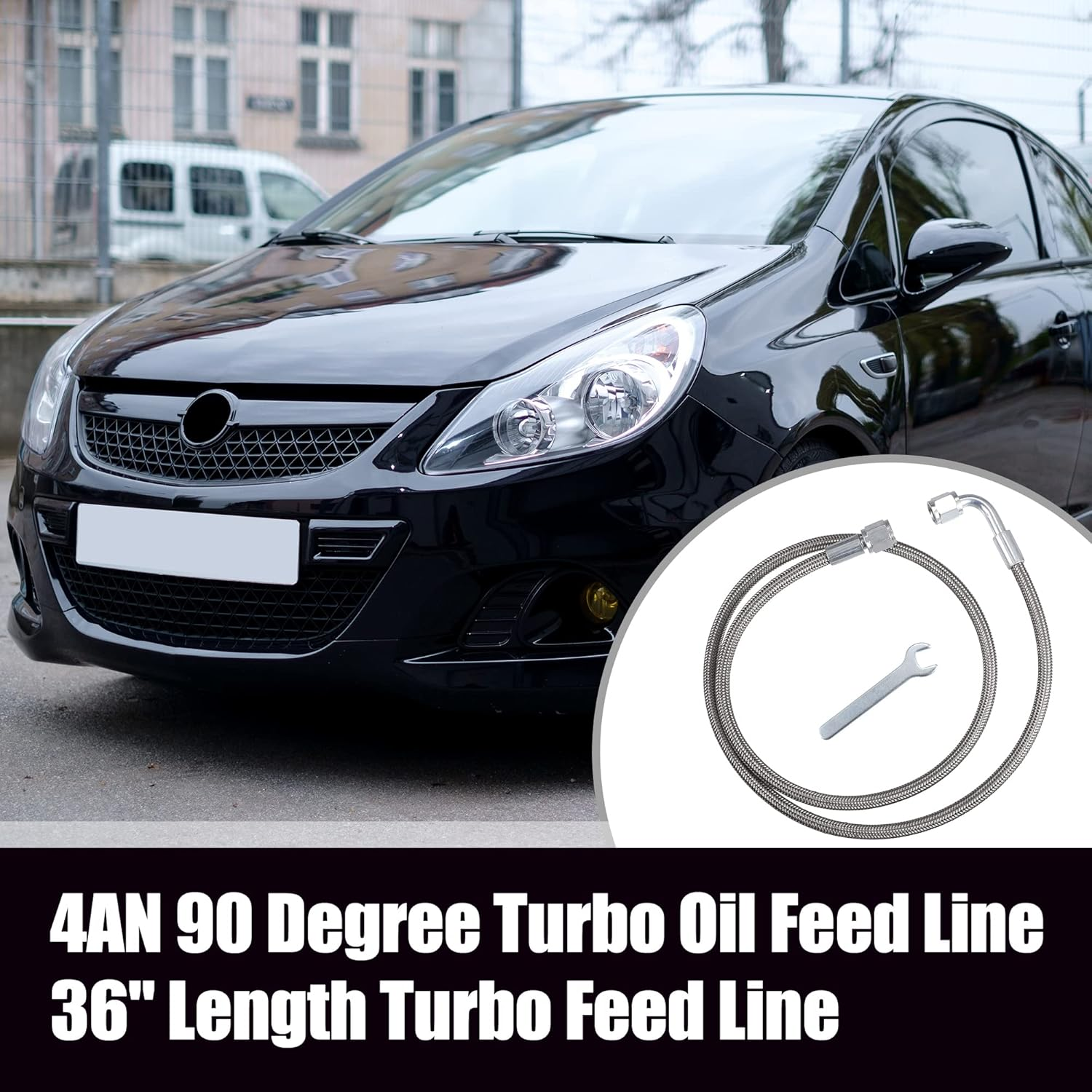 X AUTOHAUX 4AN Turbo Oil Feed Line, 36" Length, Stainless Steel Braided, AN4 Hose End, 90 Degree & Straight Ends, 1 Pack