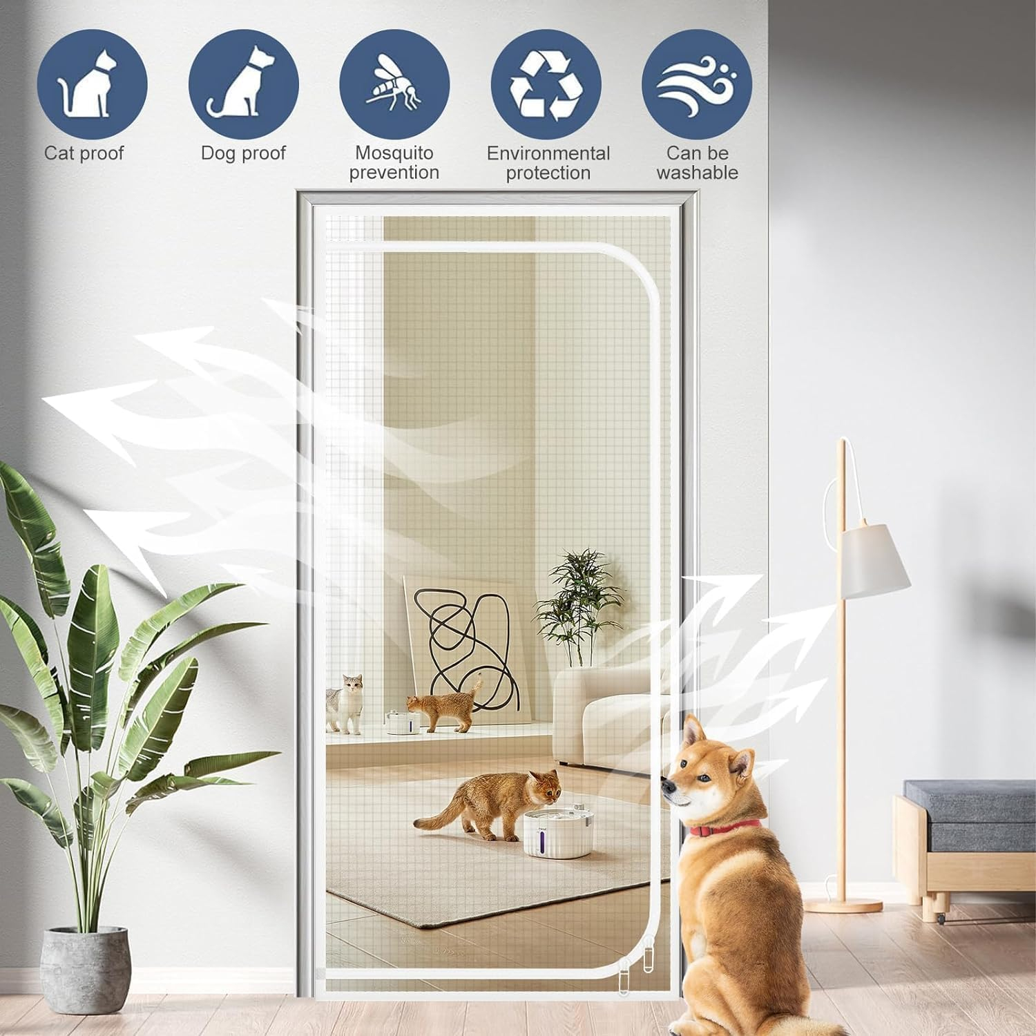 SOONHUA Pet Screen Door with Zipper for Living Room Kitchen Bedroom Patio Dog Cat Scratch Resistant image number 5