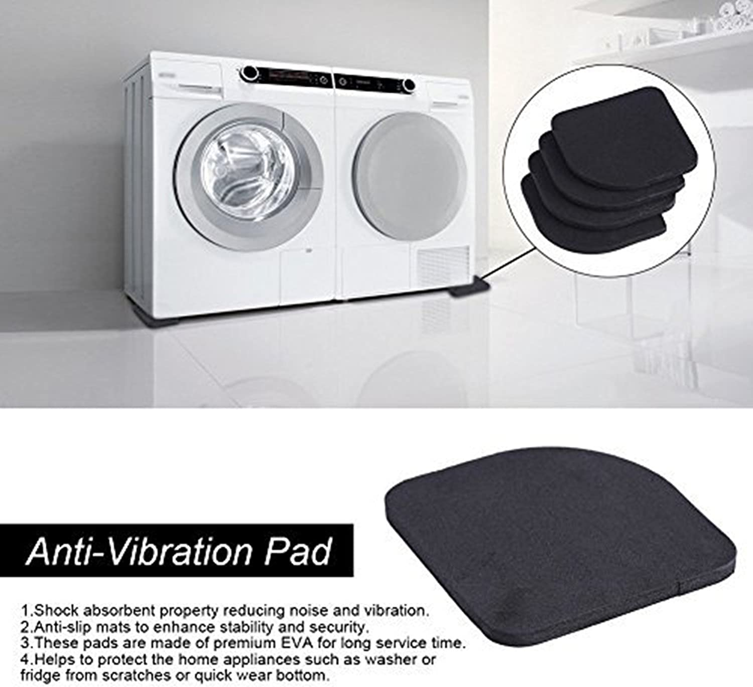 Protective Pad, 4Pcs Universal Rubber anti Vibration Cushion, Silent Shock Absorber, Anti-Vibration Mat for Washing Machine Refrigerator Home Appliance image number 5