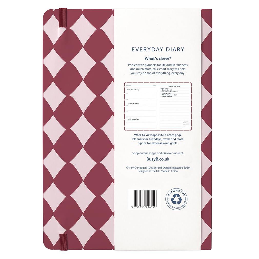 Busy B Everyday A5 Weekly Planner Diary 2026 - Compact Diary for Students, Teachers, Work & More with Week-To-View Layout Jan - Dec, Useful Planners, Notes Pages & Elastic Closure Band - Harlequin
