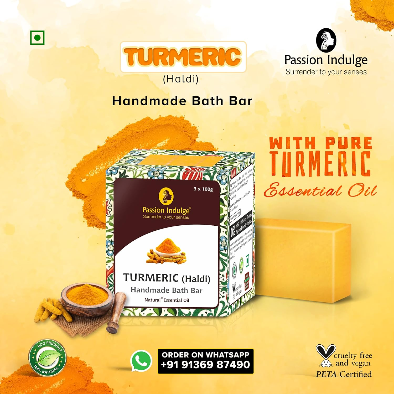 Passion Indulge Combo Handmade Bath Bar Ayurvedic Soap - Sandalwood and Turmeric Soap | Natural Soap | Soap for Men| Soap for Women | Essential Oil Soap | Vegan Soap image number 3