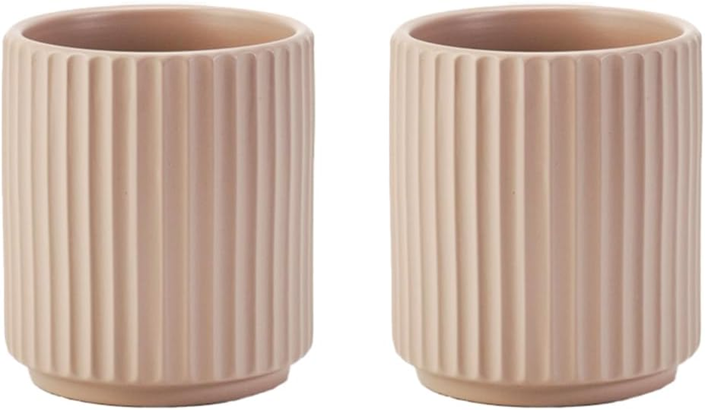2-Pack Ribbed Ceramic Planter, Minimalist Clay Flower Pot, Indoor Plant Pan, Lightweight & Durable, Ideal for Succulents & Herbs