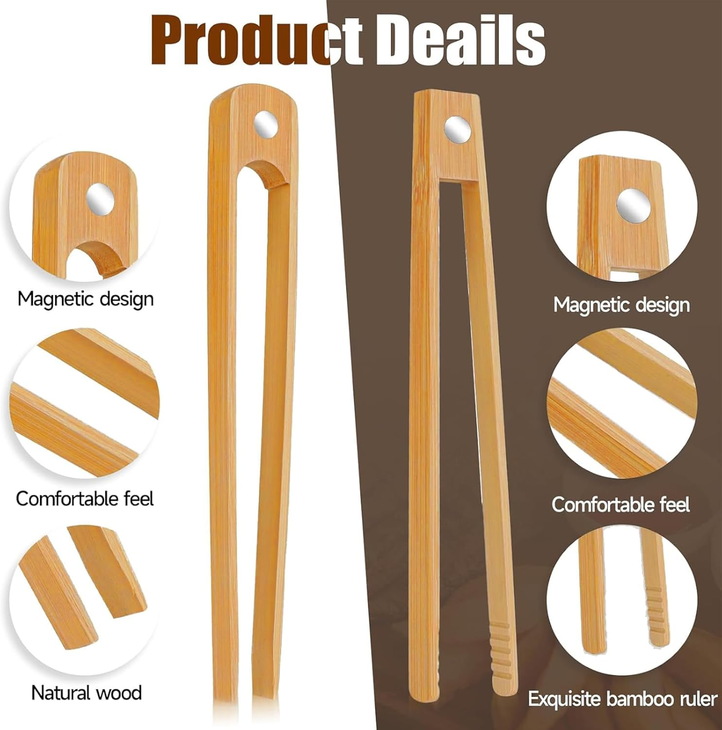 Zalizr 2 Pcs Bamboo Toast Tongs with Magnet, 21 CM Natural Bamboo Tongs for Toaster, Space-Saving Modern Kitchen Utensil, Heat Resistant Magnetic Kitchen Accessory for Cooking image number 6