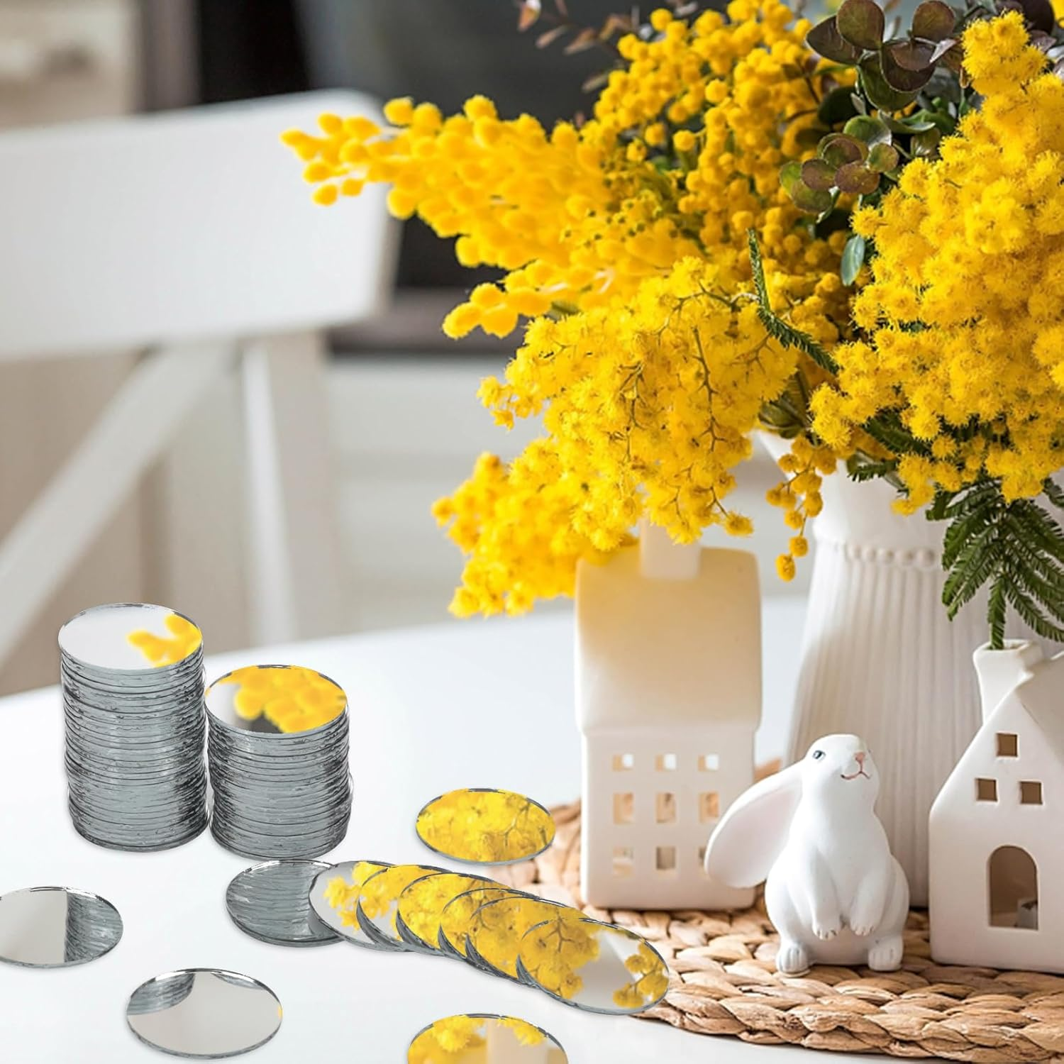 60 Pieces Small Circle Craft Mirror, 2 Inch Mini Mosaic Mirror Tiles round Decorative Glass Mirror for DIY Crafts