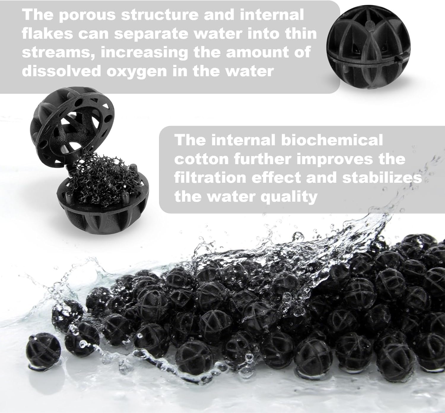 Aquarium Bio Balls - 100Pcs Black Bulk Sump Filter Media with Sponge Biological Filtration Media for Koi Pond,Fish Tank,Canister,Air Pump