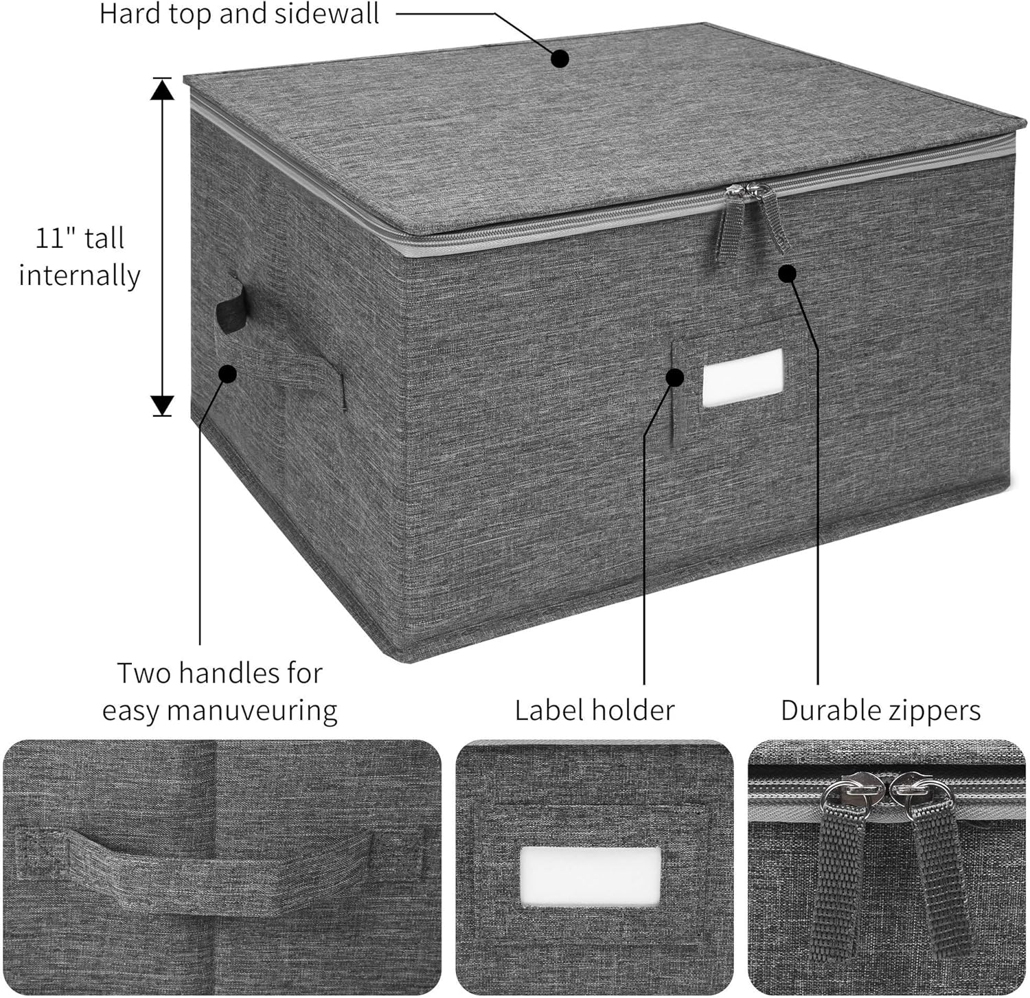 Stemware Storage Cases, Wine Glass Storage Box Containers for Glassware or Crystal, Holds 12 Red or White Wine Glasses, Hard Top and Sides (Grey) image number 5