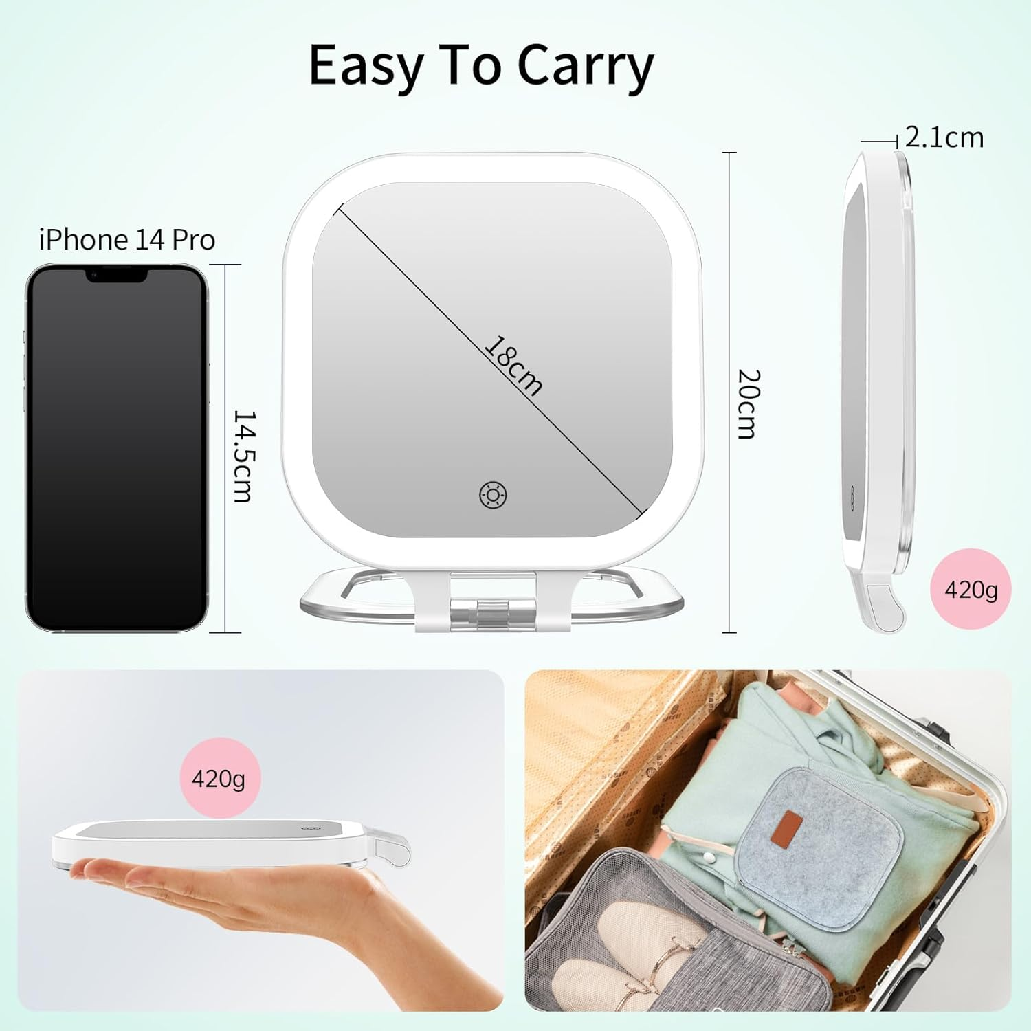 Famihomii Rechargeable Portable Cosmetic Mirror with 10X Magnification, Travel Mirror Illuminated with 3 Lighting Modes, 72 Leds, Makeup Mirror, Ultrathin, Portable for Makeup image number 4