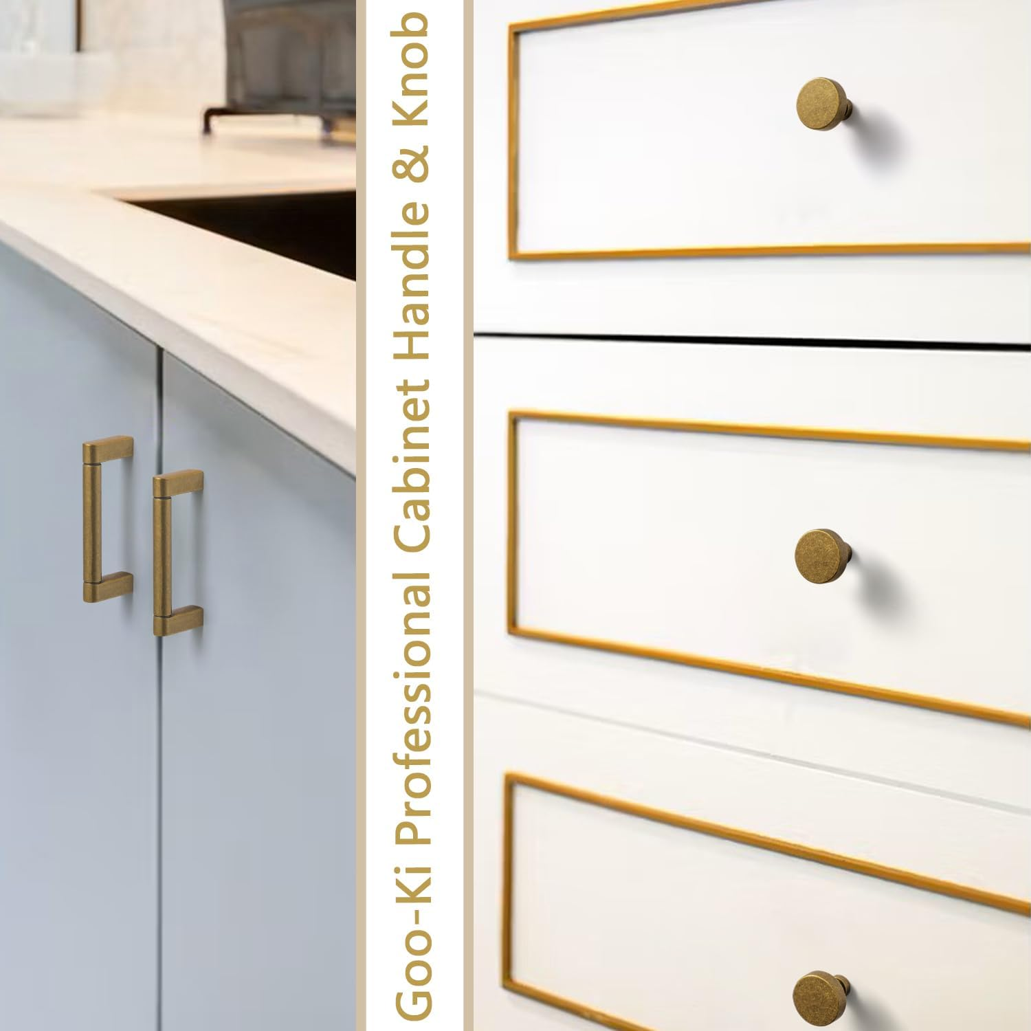 Goo-Ki 6 Pack Cabinet Knobs Antique Brass Drawer Knobs - Solid Zinc Alloy Single Hole/Screw Vintage Bronze Bar Cabinet Pulls Handles Retro Brass Kitchen Hardware