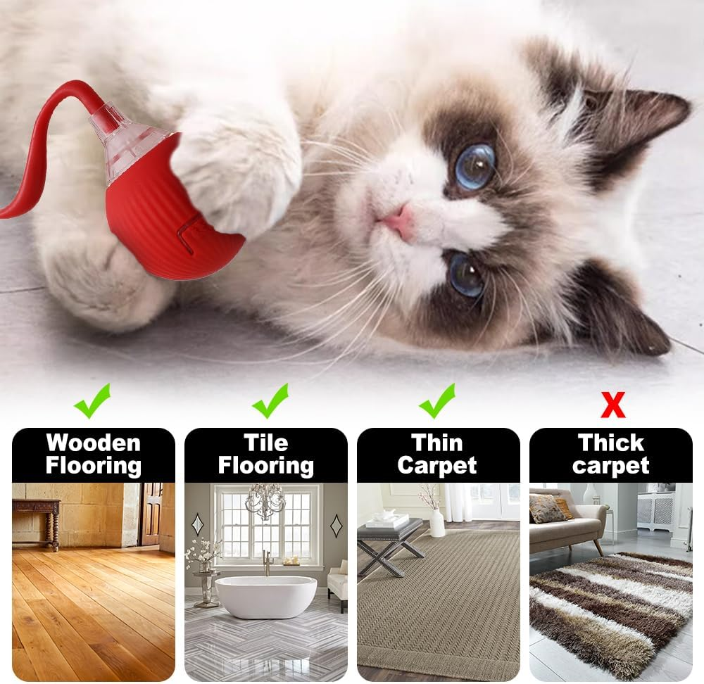 Interactive Cat Ball Toy for Indoor Cats, Smart Cat Toys Ball for Bored Cats, Motion Activated Automatic Cat Toy Ball, 360&iexcl;&Atilde;rotation with LED Light, USB Rechargeable Cat Toys, Red image number 1