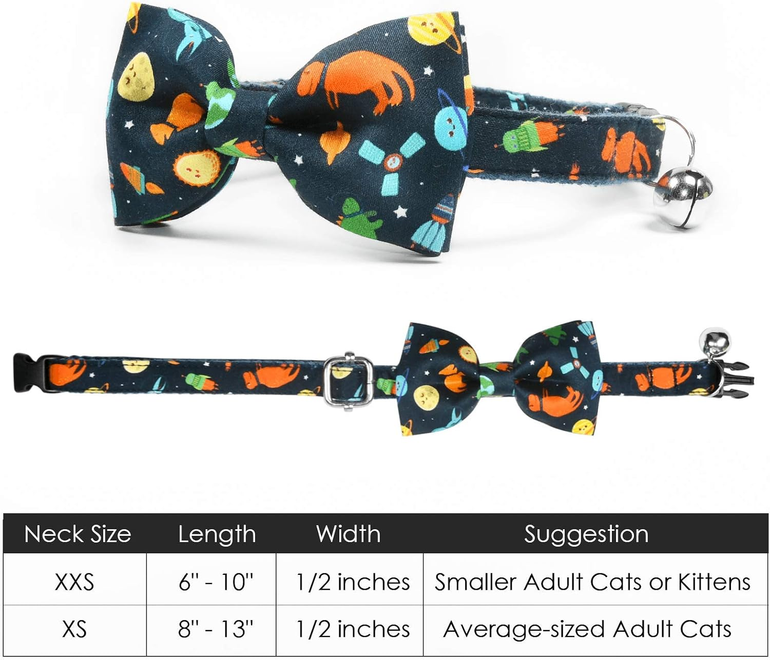 Space Dinosaur Cat Bow Tie Collar Breakaway with Bell, Safety Plastic Buckle Collar for Cats image number 4