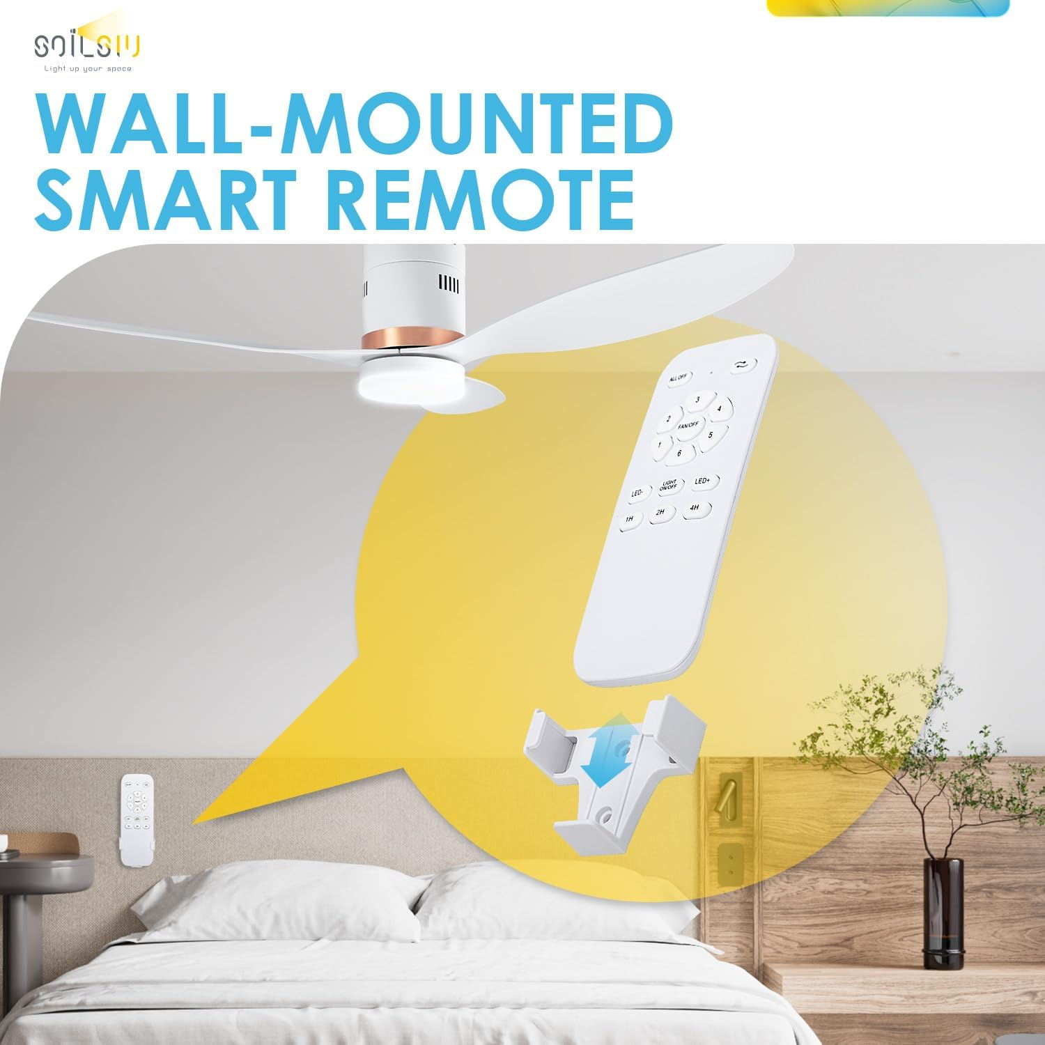 52 Inch Ceiling Fan with Lights and Remote, Modern DC Motor Silent Ceiling Fans with 3 Color Temperatures, 6 Speeds, Reversible Function, Height Adjustable Flush Mount Indoor Bedroom (White) image number 2