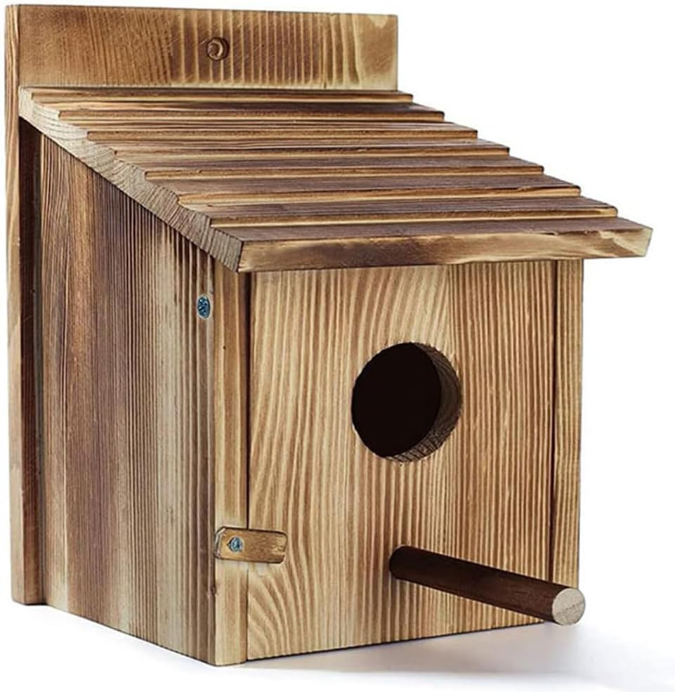 Safe Wooden Little Animal Fossa, Hanging Nest, Sparrow Lair Box with Pole, Outdoors Hoisting Garden Patio Decorative for Swallow Hummingbird Finch Throstle image number 1